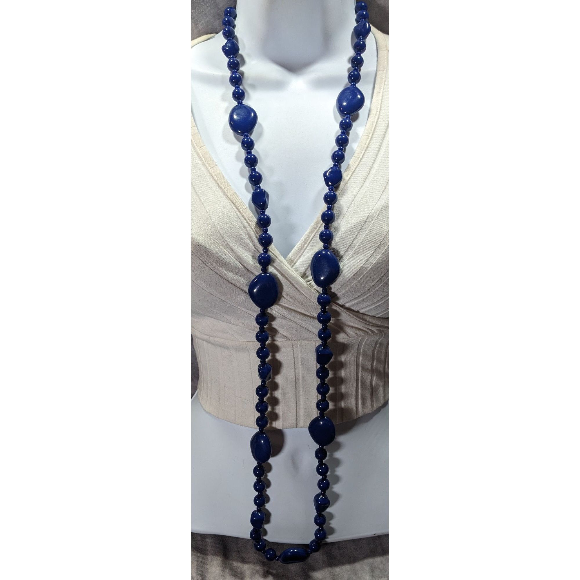 Other Chunky Retro Dark Blue Beaded Opera Necklace Size ONE SIZE - 2 Thumbnail