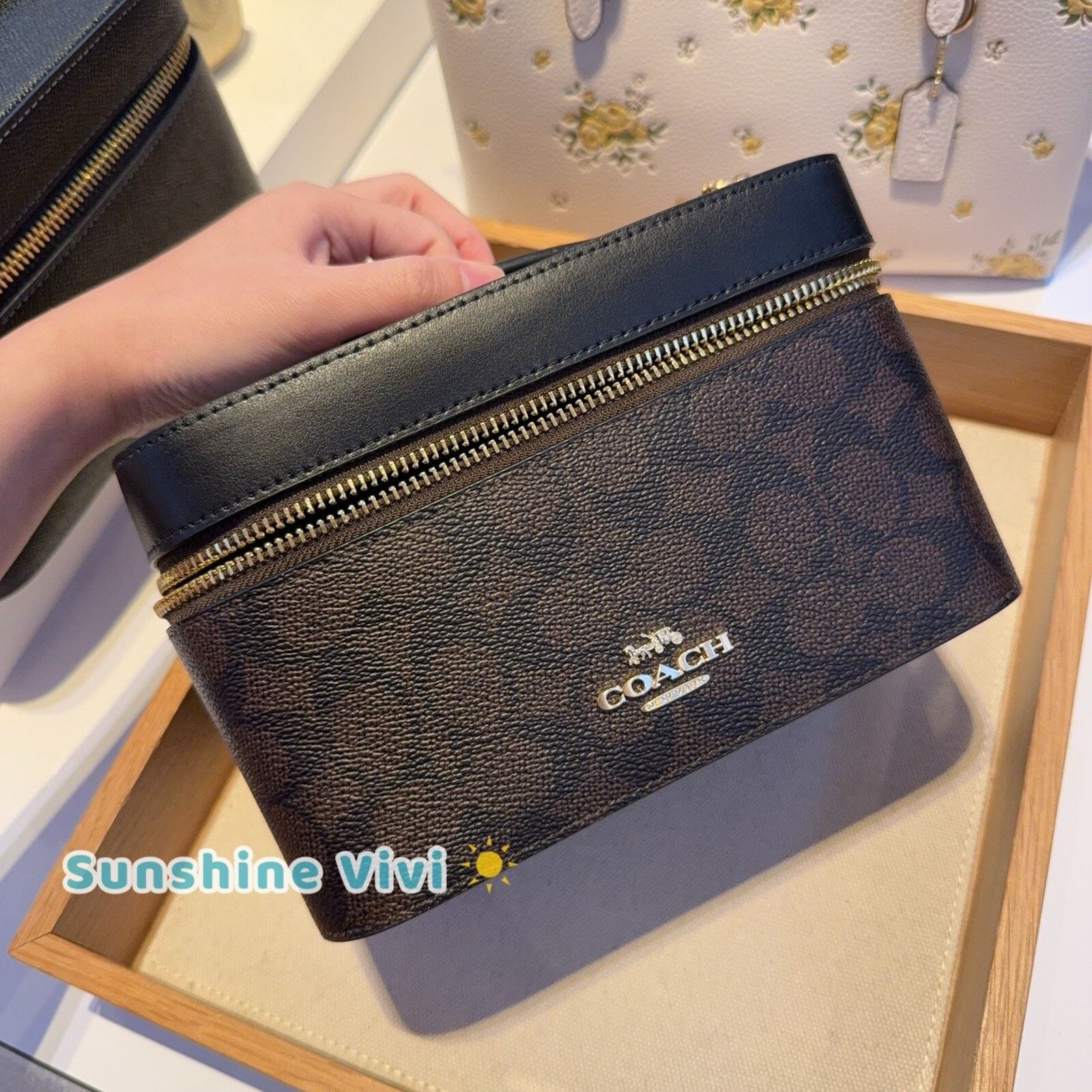 NWT Coach Cosmetic Case Signature Canvas CW728 Walnut/Black