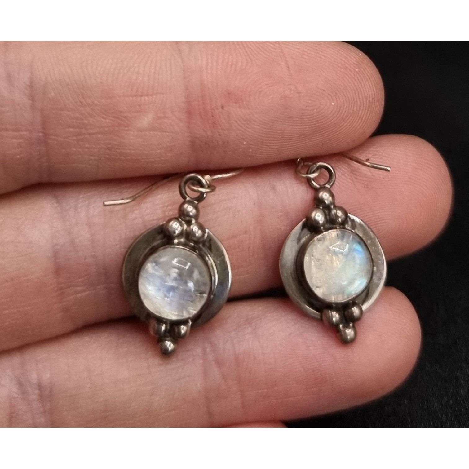 Vintage Early 2000s Rainbow Moonstone & 925 Sterling Silver Drop Ear Size ONE SIZE - 4 Thumbnail