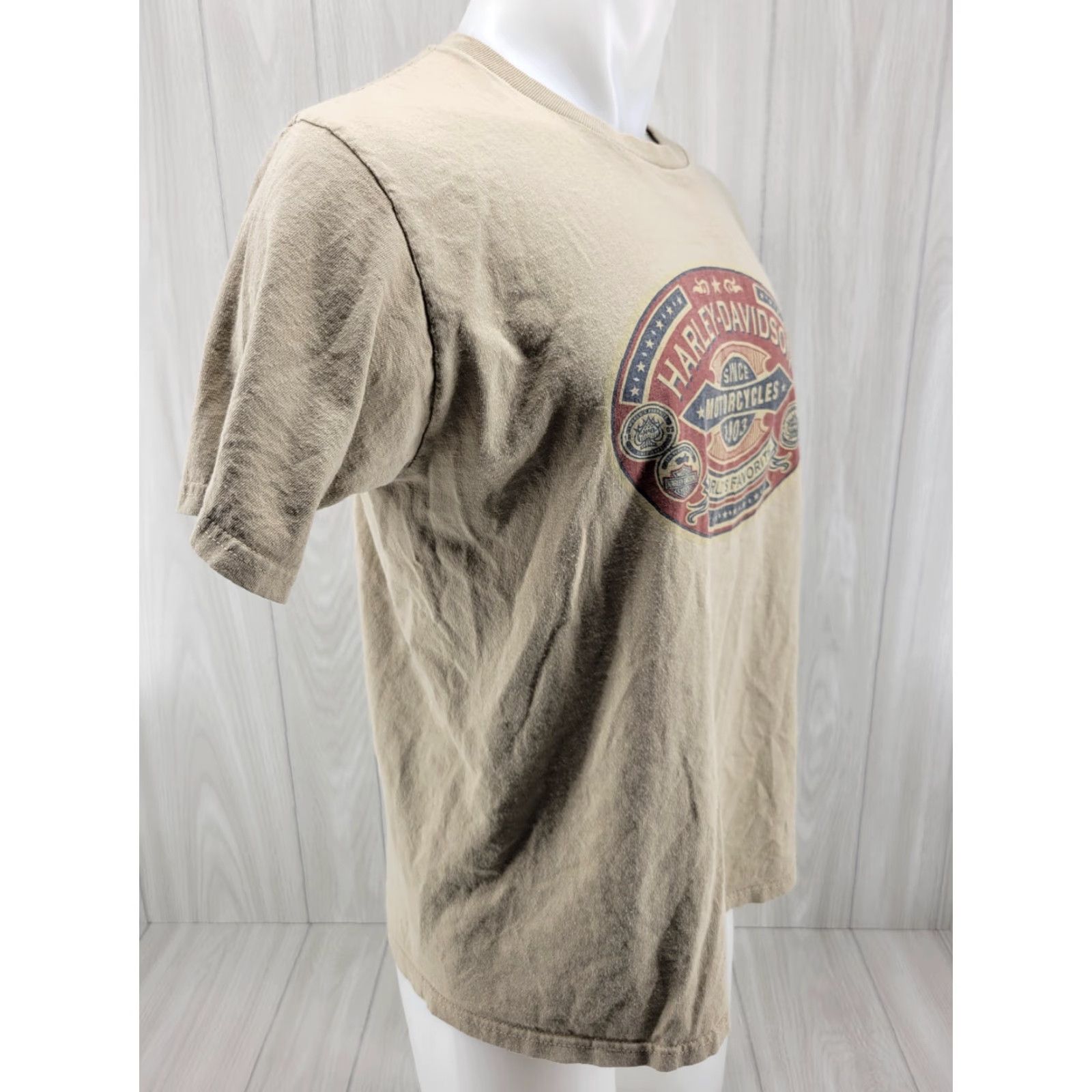 Harley Davidson VINTAGE Harley-Davidson Motorcycles T Shirt Mens L Tan Huntsville Alabama 1980s 90s Motocycle Theme Southback? Size US L / EU 52-54 / 3 - 5 Thumbnail
