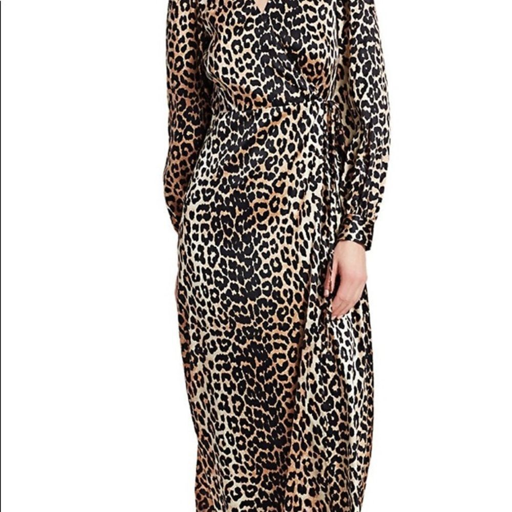 Ganni GANNI Stretch Silk Satin Leopard Wrap Dress, 4 Size S / US 4 / IT 40 - 2 Thumbnail