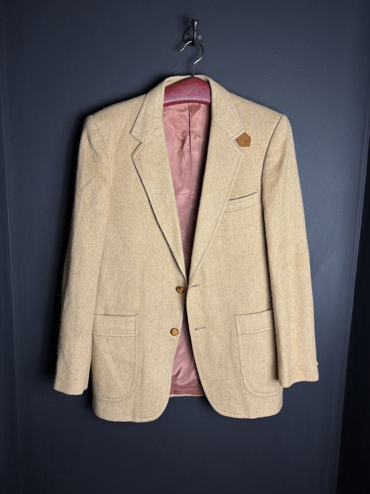 Camel × Vintage Vintage Camel Hair Blazer Suede Shoulder Patch Size 40R - 2 Thumbnail