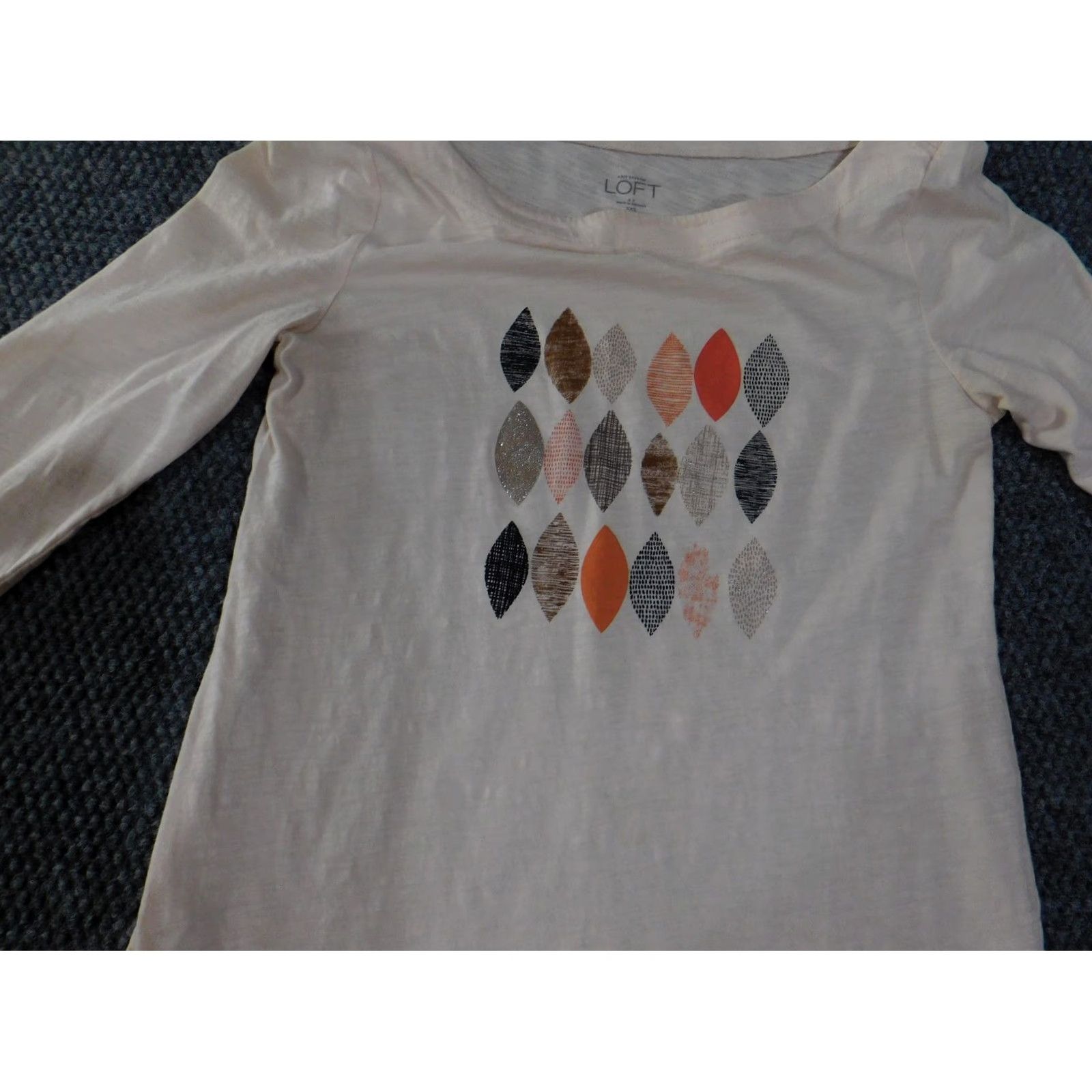 Loft LOFT Shirt Womens 2XS Beige Geometric 3/4 Sleeve Top Round Neck Casual T-Shirt Size XXS / US 00 / IT 34 - 6 Thumbnail
