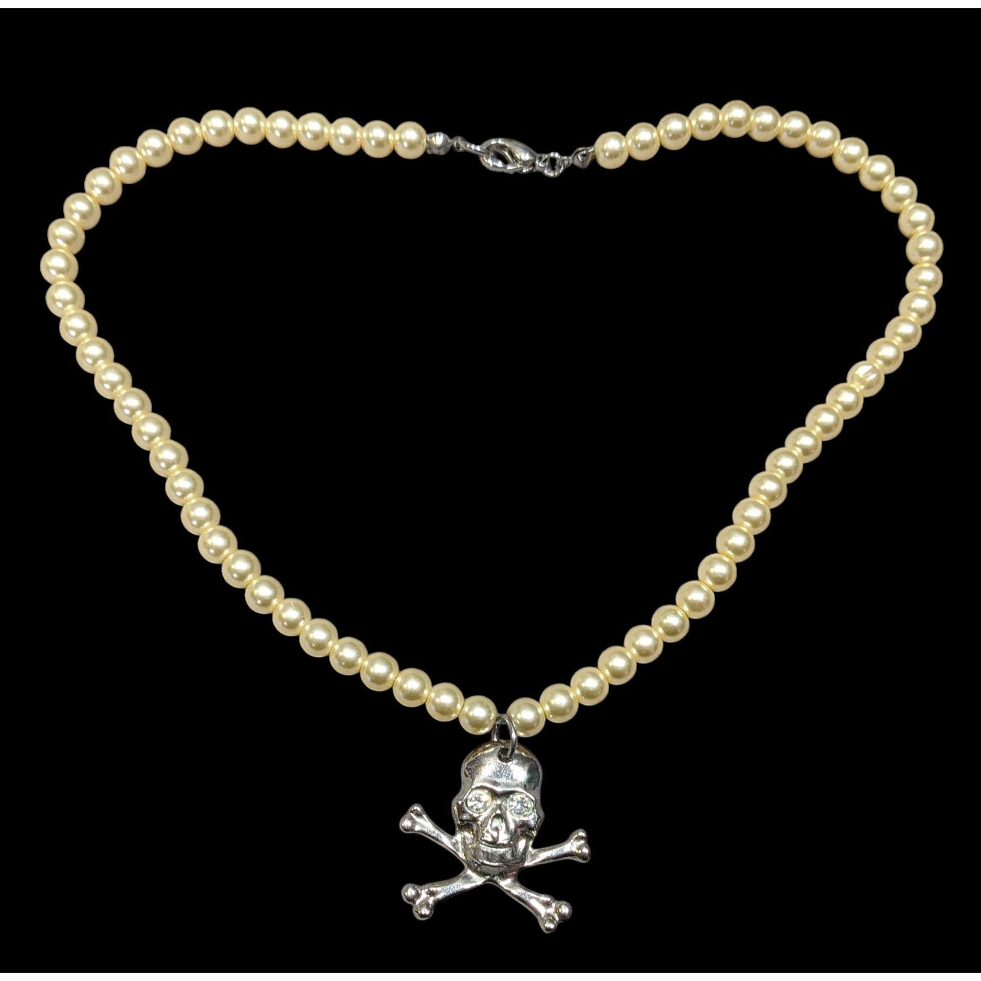 Other Gothic Pirate Faux Pearl Jolly Roger Necklace Size ONE SIZE - 1 Thumbnail