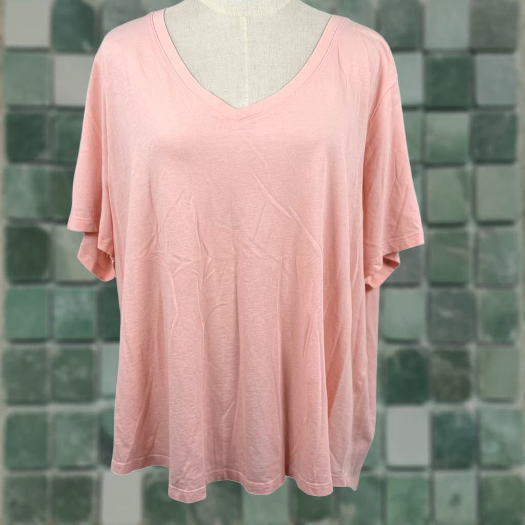 Vintage Terra & Sky Womens 3X V-Neck T-Shirt Short Sleeve Cotton Modal Relaxed Tee Peach Size 4XL / US 24-26 - 1 Thumbnail