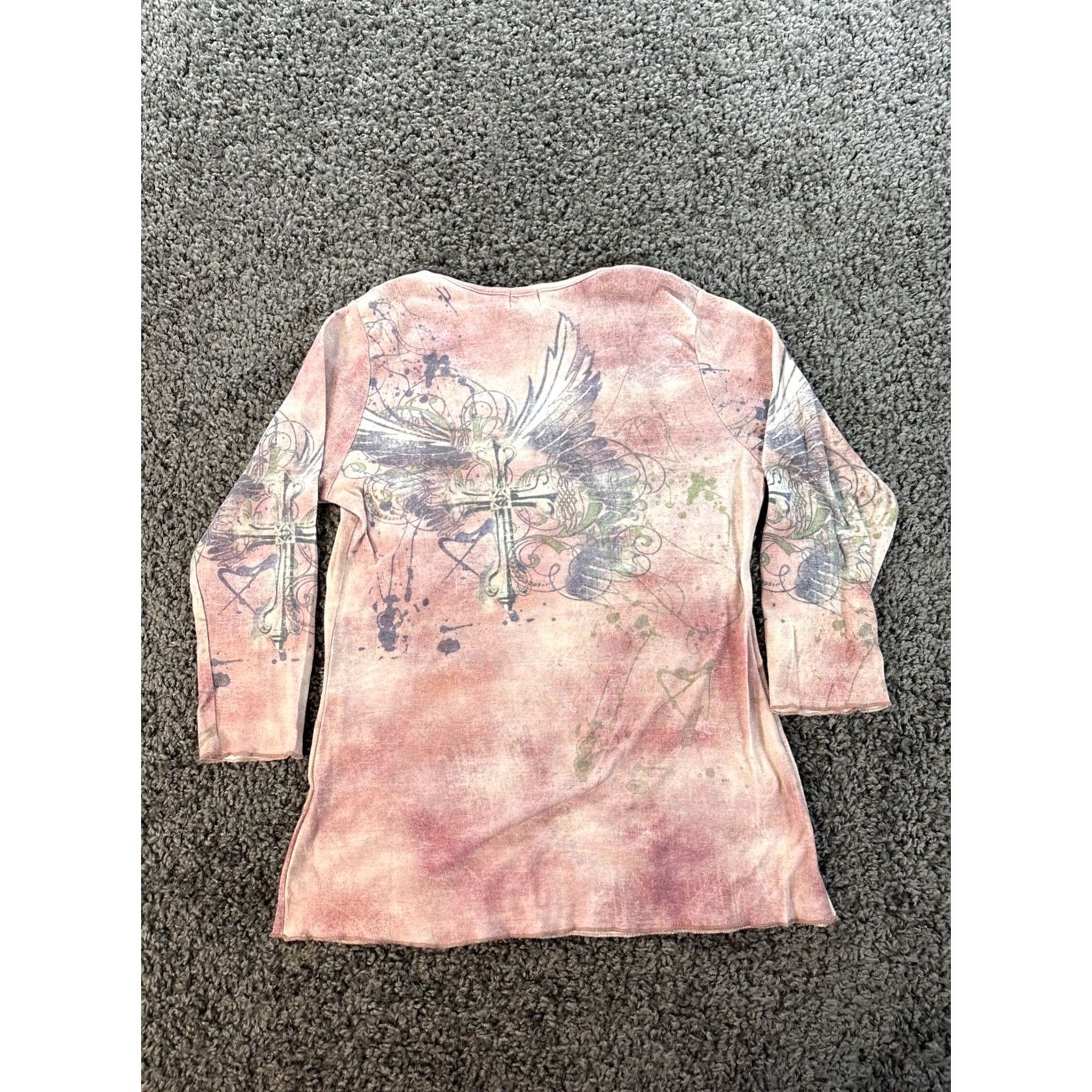 Gloverall VINTAGE Oneworld Blouse Top 3/4 Sleeve Womens Medium Pink Rhinestone Wings Y2K V-Neck Women Mens? Size M / US 6-8 / IT 42-44 - 5 Thumbnail
