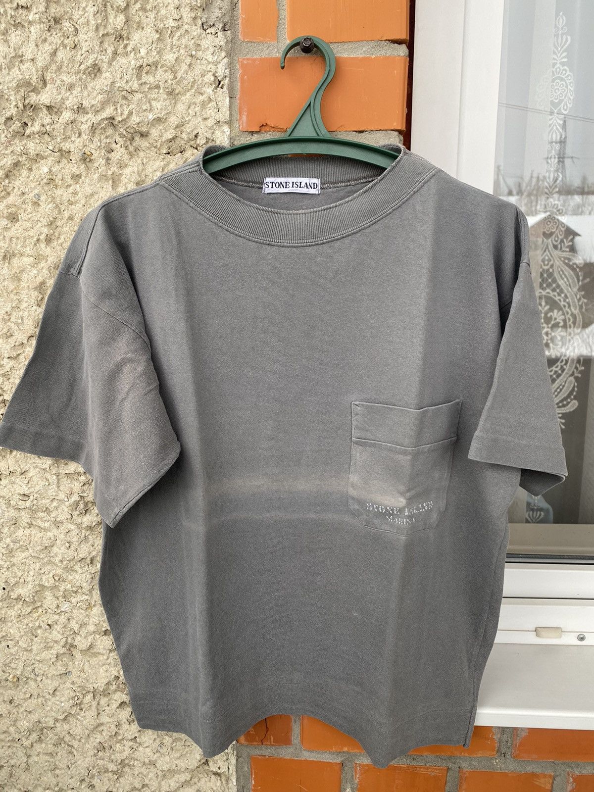 image of 80’S Stone Island Marina T-Shirt Reflective Logo in Grey, Men's (Size Medium)