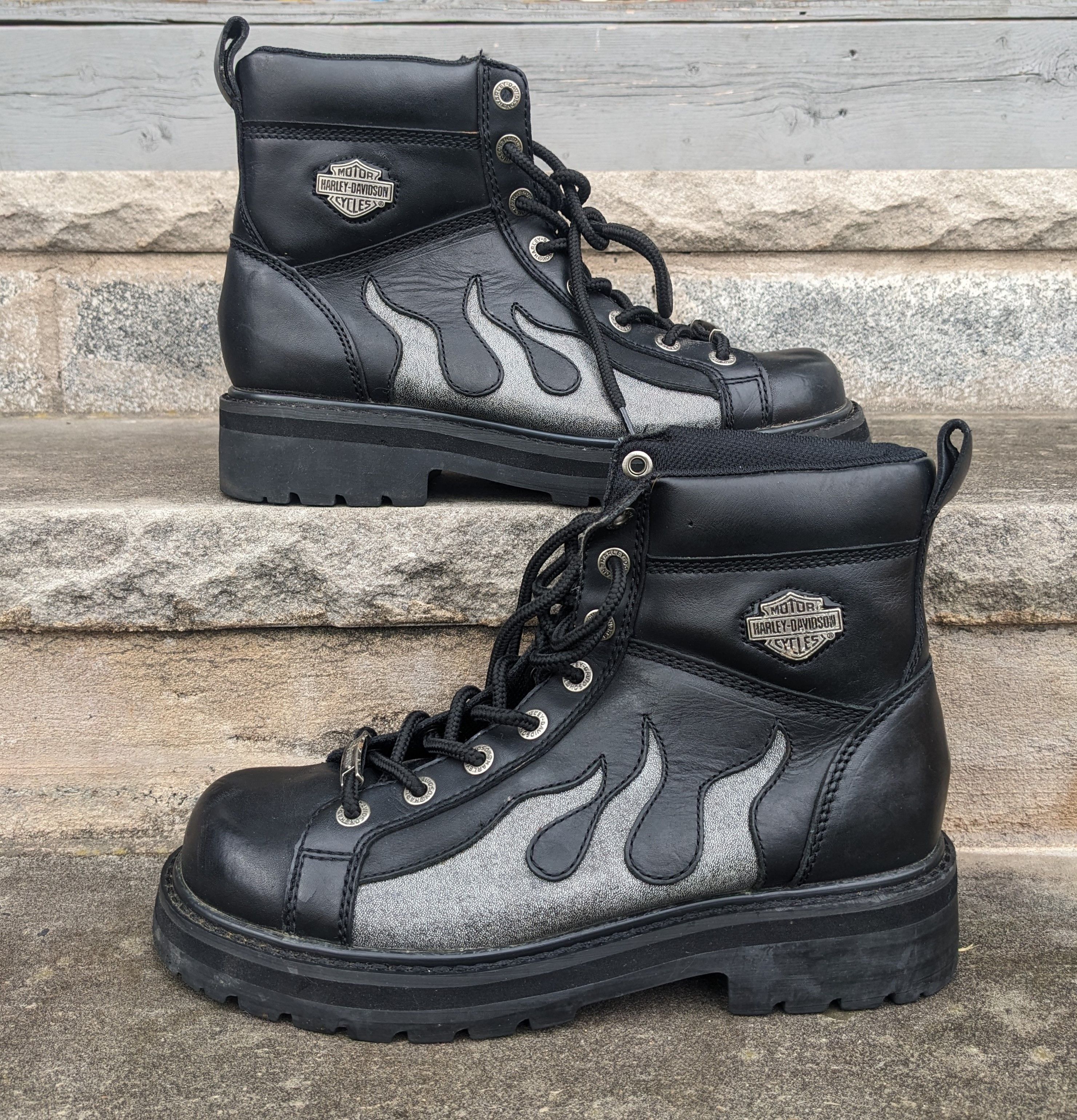 Designer × Harley Davidson Harley Davidson Biker Boots Flames Men's Size 8 Black Size US 8 / EU 41 - 1 Thumbnail
