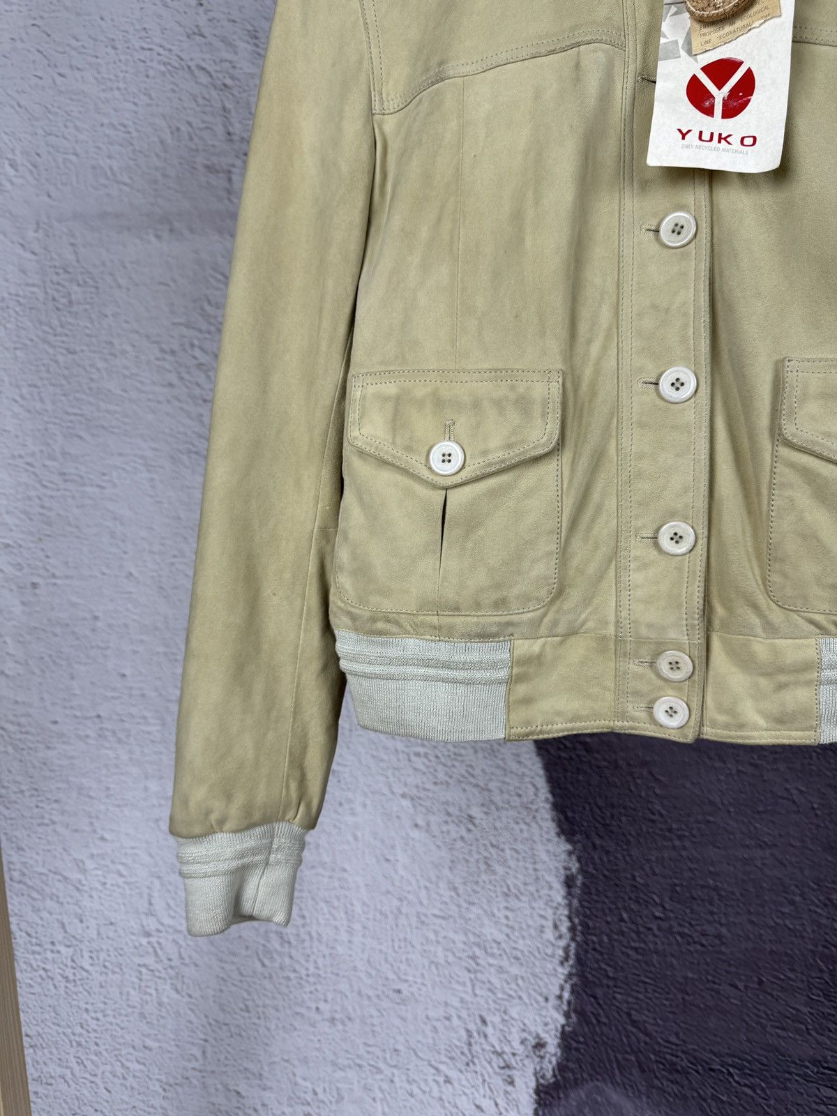 Japanese Brand Yuko beige leather bomber jacket Japanese style Size XL / US 12-14 / IT 48-50 - 4 Thumbnail