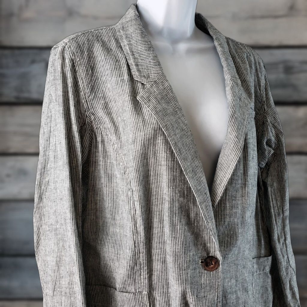 Vintage Duluth Blazer Shirt Womens 14 Gray Stripe Hemp Organic Cotton Long Sleeve Button Jacket Men/Womens? Size XL / US 12-14 / IT 48-50 - 1 Thumbnail