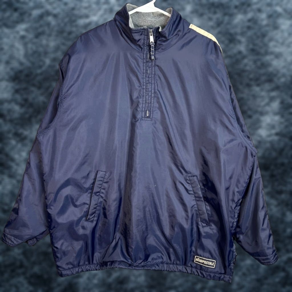 Aeropostale VINTAGE Aeropostale Windbreaker Jacket Adult Large 1/4 Zip Fleece Nylon Blue 2000s Y2K Mens Size US L / EU 52-54 / 3 - 1 Thumbnail