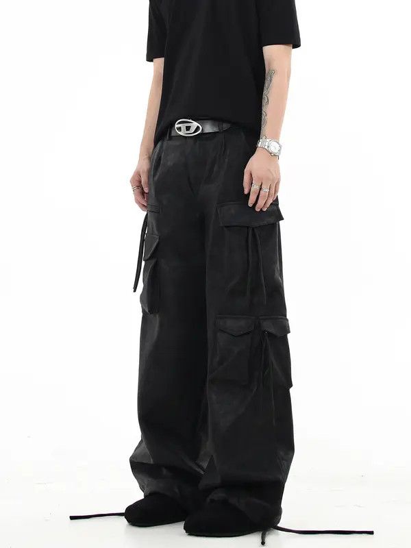 VIBE Faux Leather Black Cargo Denim Jeans Size US 30 / EU 46 - 3 Thumbnail