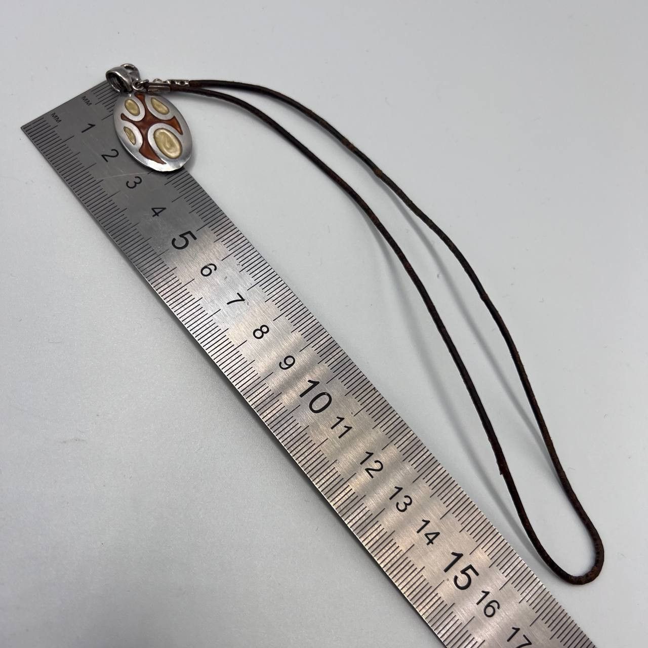 Sterling Silver Vintage Sterling Silver 925 Leather Necklace Enamel Italy Size ONE SIZE - 5 Thumbnail