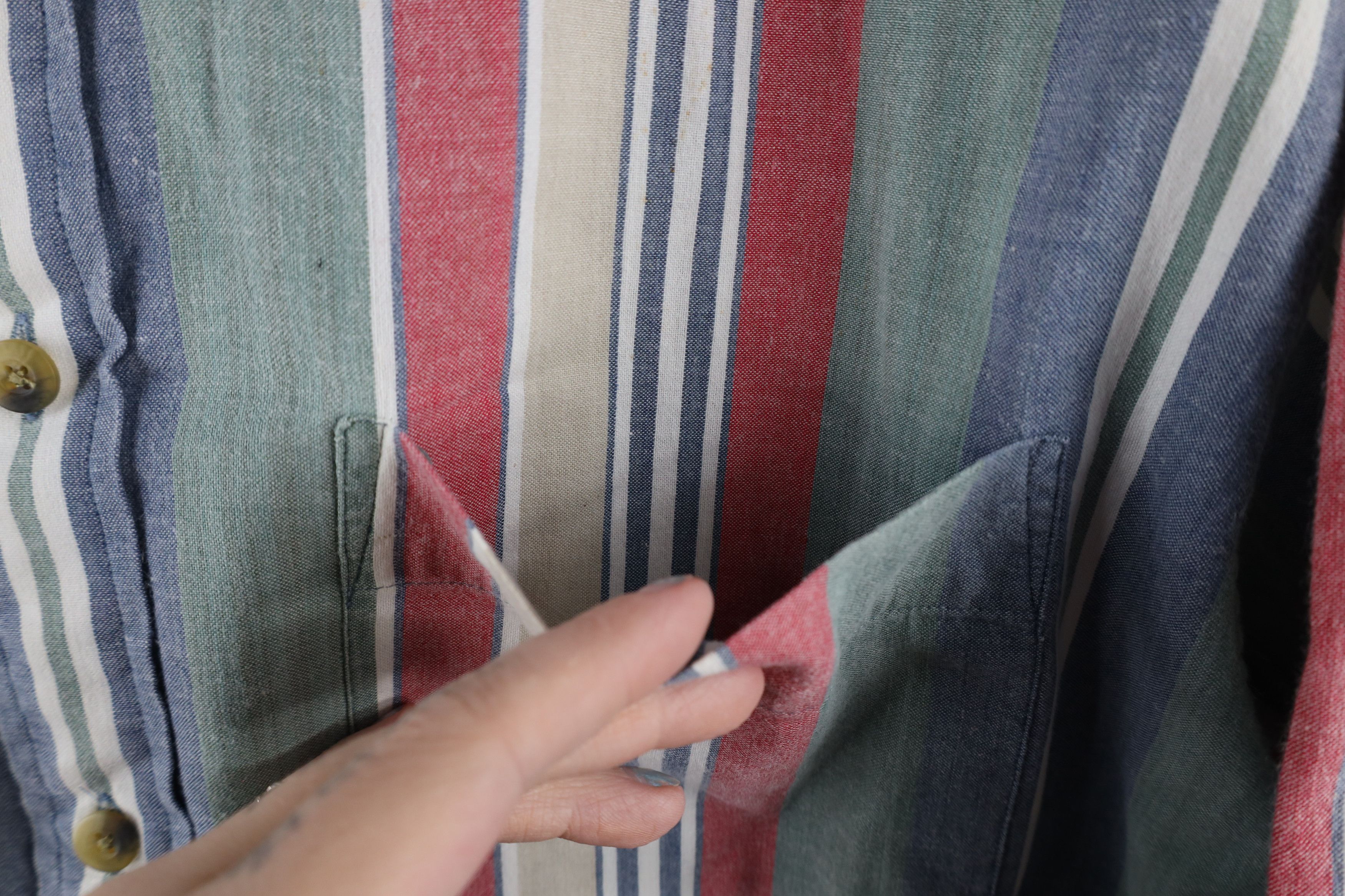 Lands' End × Vintage Vintage 90s Lands End Striped Button Down Shirt Cotton Size US L / EU 52-54 / 3 - 4 Thumbnail
