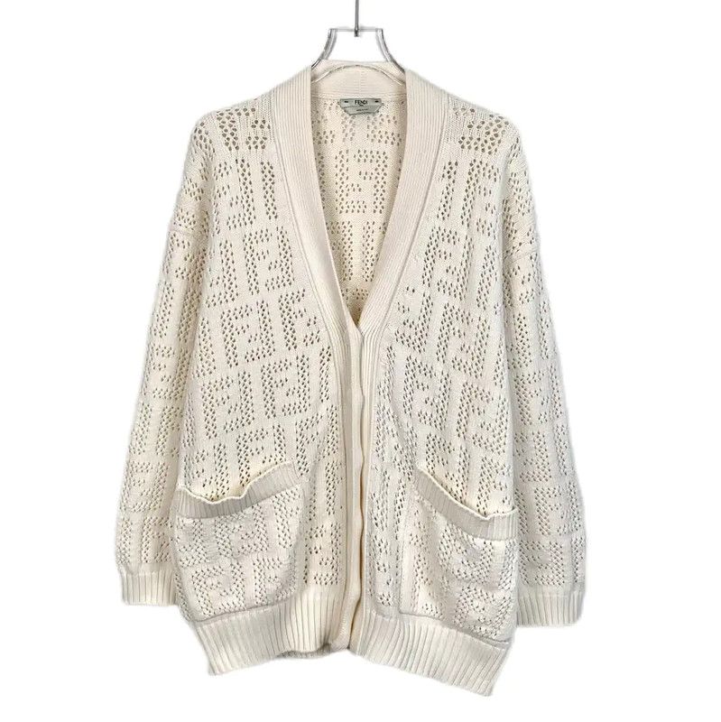 Fendi Fendi Women's Beige Cotton Cardigan 0089 Size S / US 4 / IT 40 - 1 Thumbnail