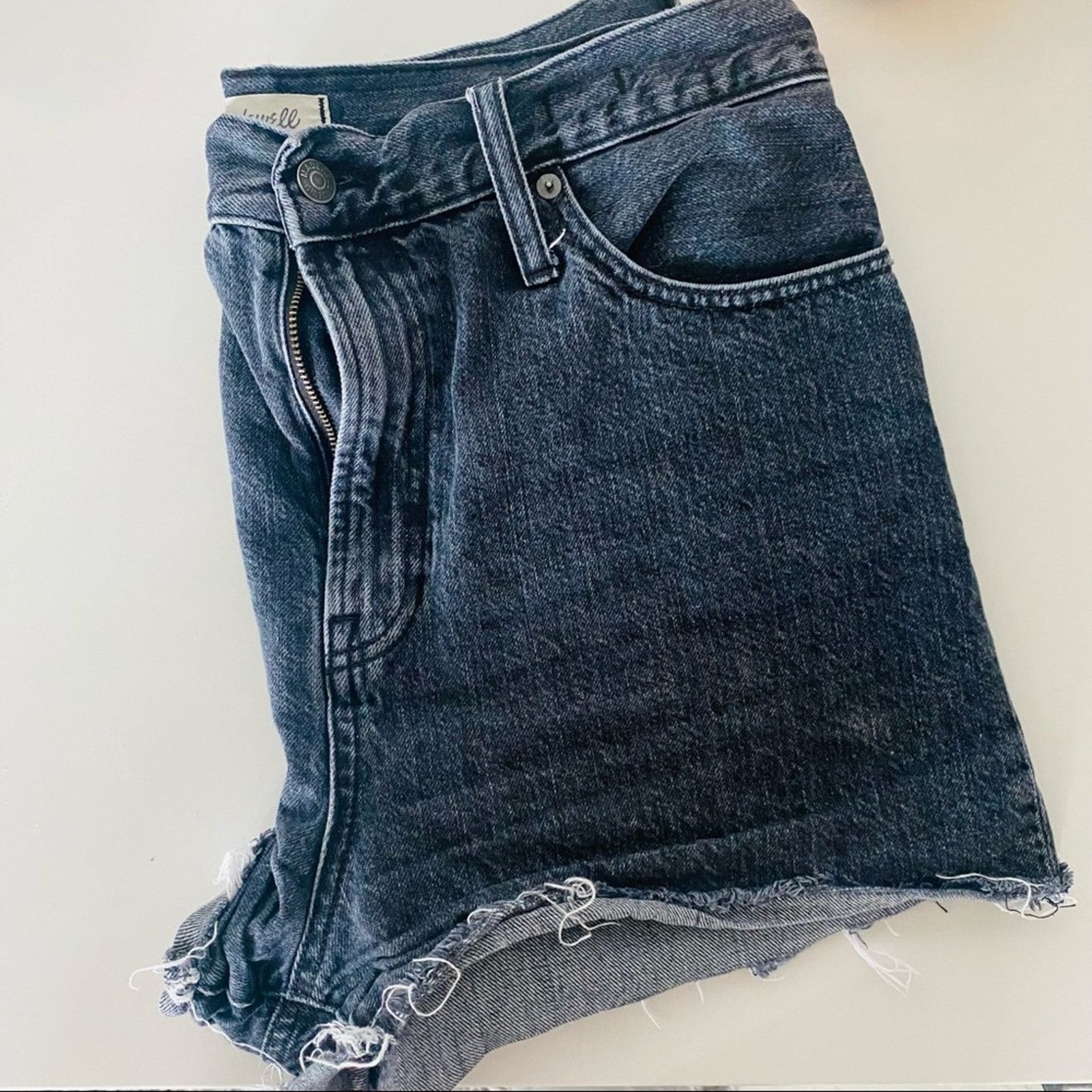 Madewell MADEWELL Perfect Jean Short Denim Distressed Black Grey Size 31" - 1 Thumbnail