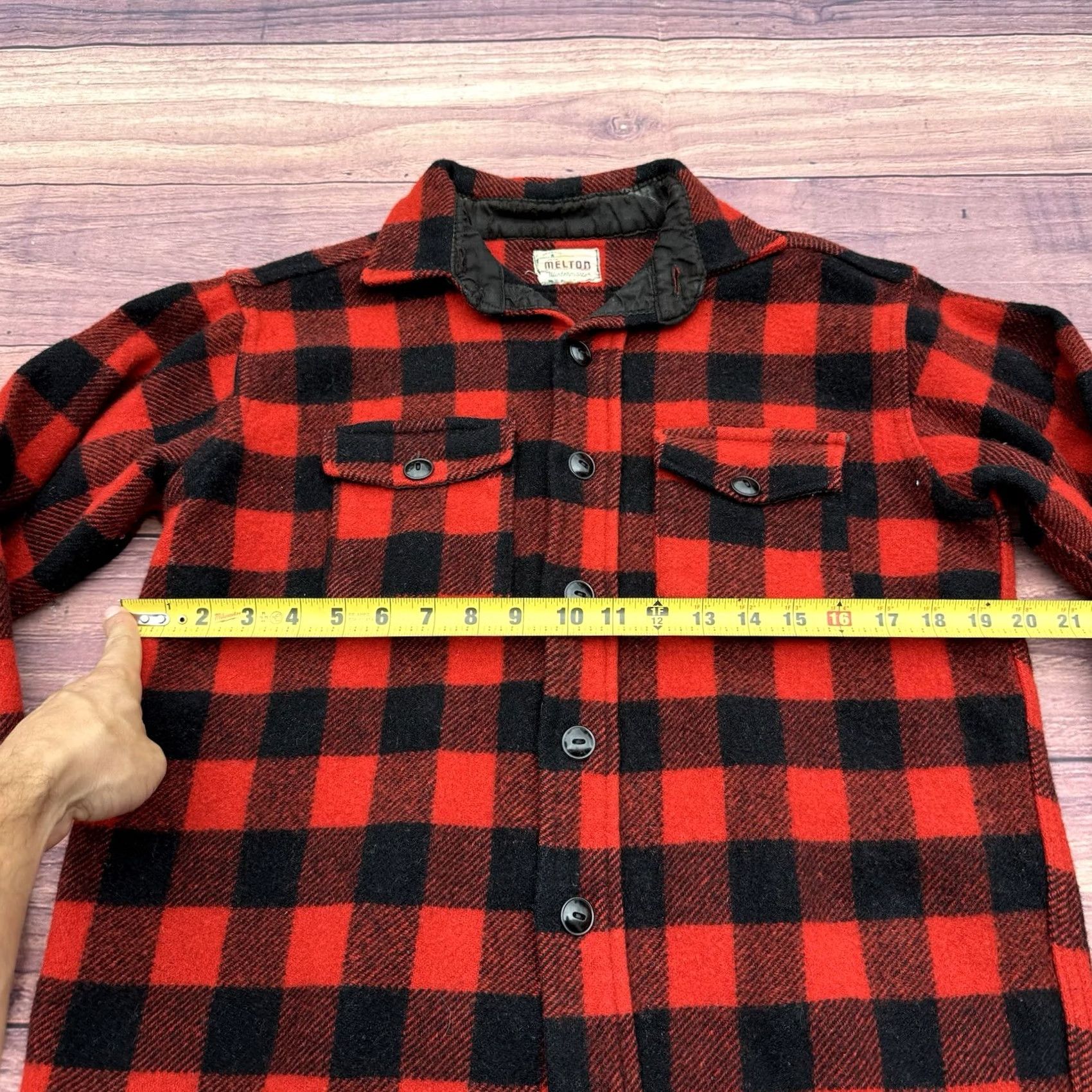 Vintage VINTAGE Melton Wool Plaid Shirt Mens 100% Wool Button-Up Collar Long Sleeve 80s 90s Outdoor Pockets Shadow Red Size US XXL / EU 58 / 5 - 5 Thumbnail