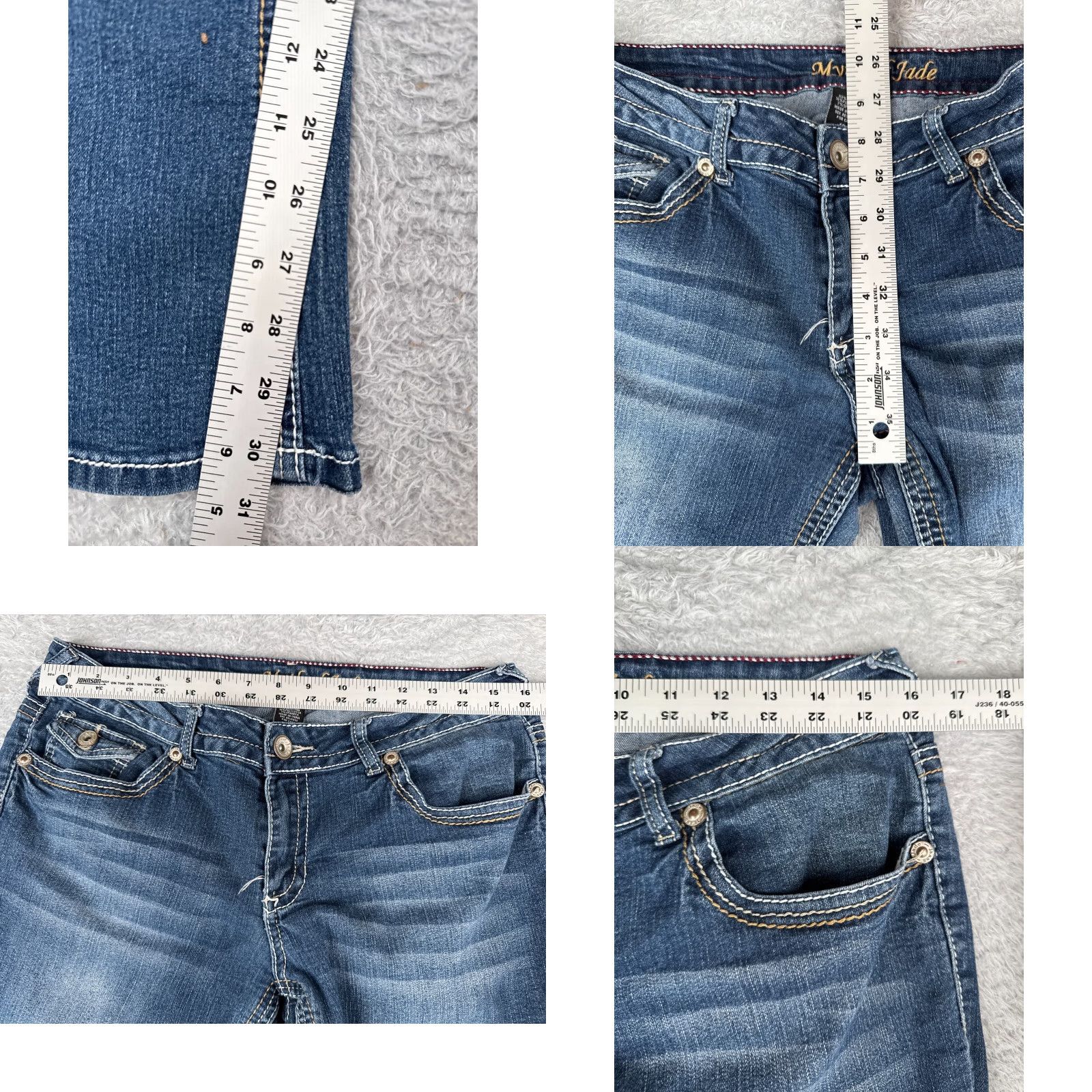 Vintage Myth Of Jade Jeans Women 12 Blue Denim Bootcut Low Rise Cotton Blend 32x31 Maurices Jeans Womens Pants 5-Pocket Design Zipper Distressed Medium Wash Size 34" / US 12 / IT 48 - 8 Thumbnail