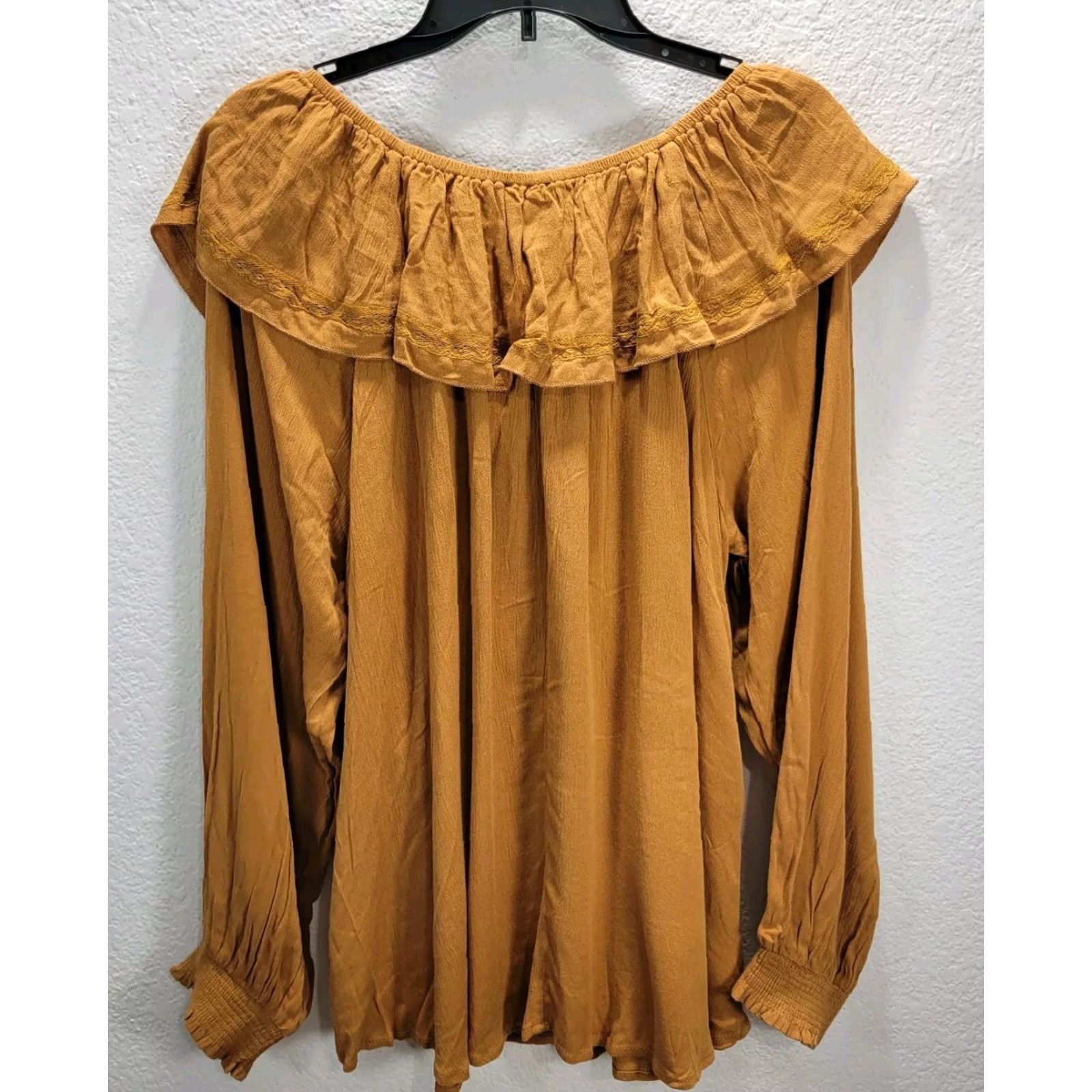 Vintage Heyson Brown Off The Shoulder Boho Blouse Shirt Flounce Soft Long Sleeve L NWT Size L / US 10 / IT 46 - 6 Thumbnail