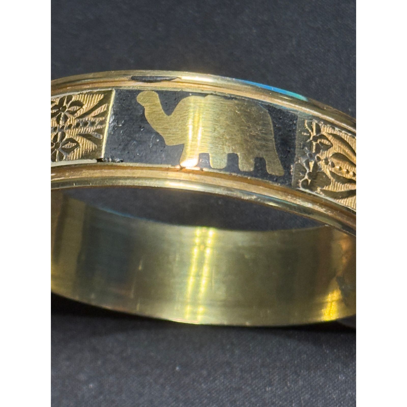 Other Vintage Etched Brass Bangle w/ Elephants and Mother of Pearl Size ONE SIZE - 2 Thumbnail