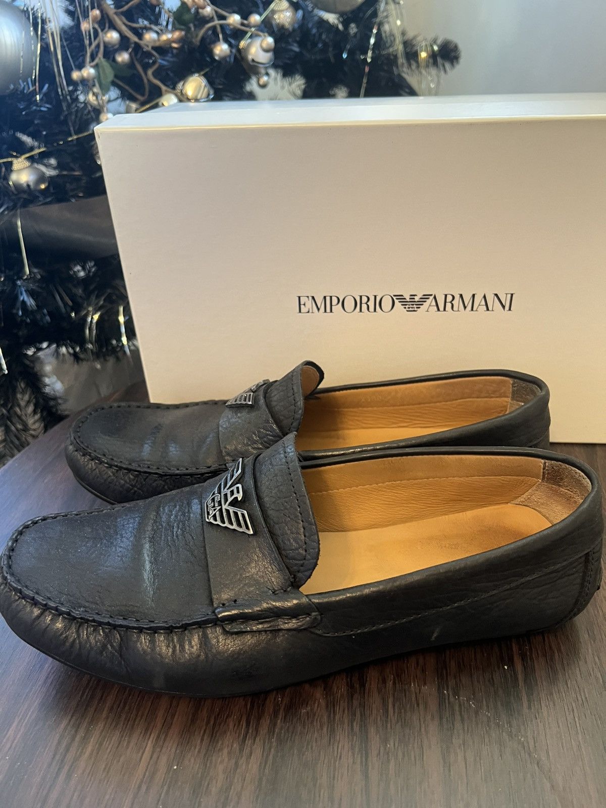 Emporio Armani Black men’s leather loafers Size US 8 / EU 41 - 4 Thumbnail