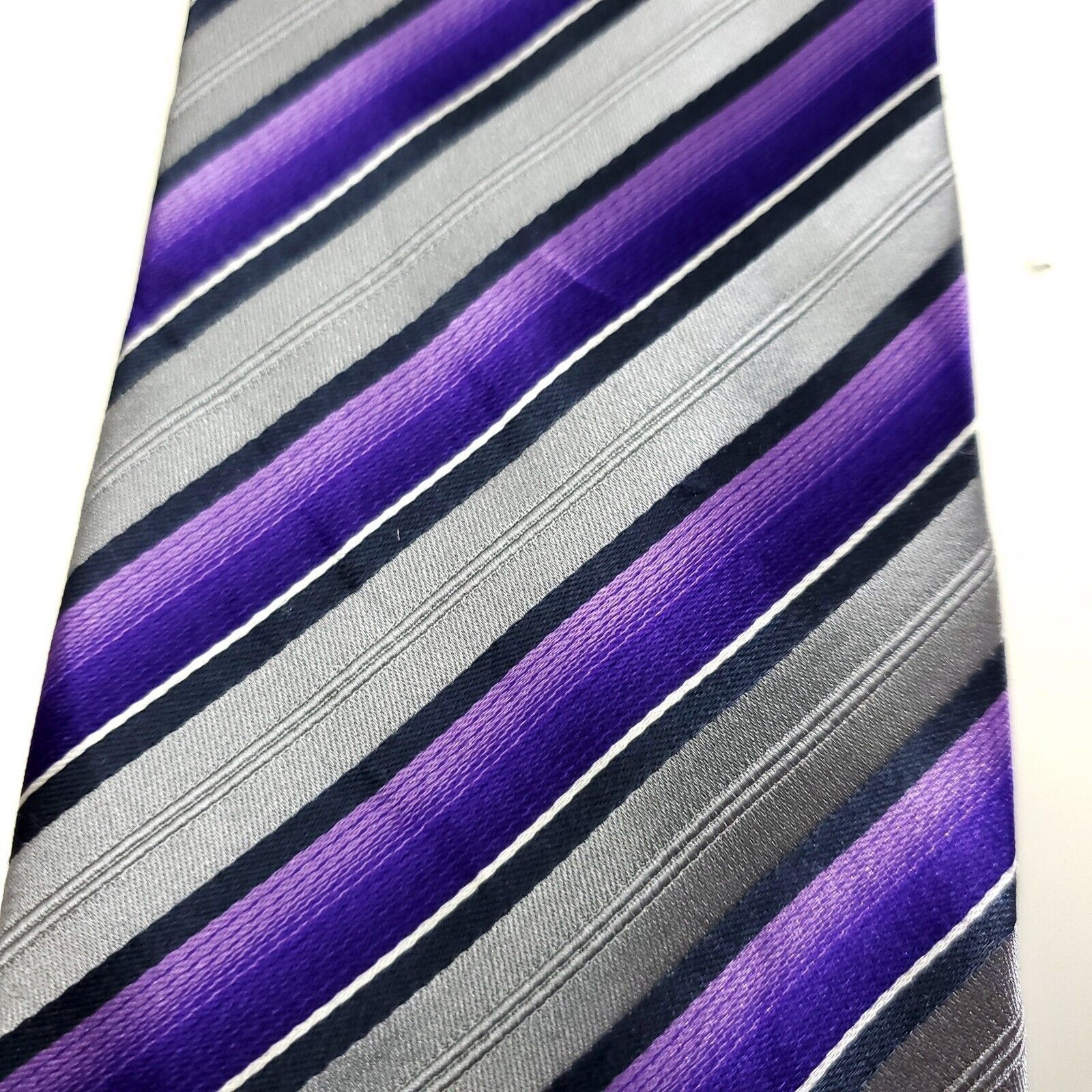Alfani Alfani Silk Woven Purple Gray Striped Silk Tie Size ONE SIZE - 2 Thumbnail