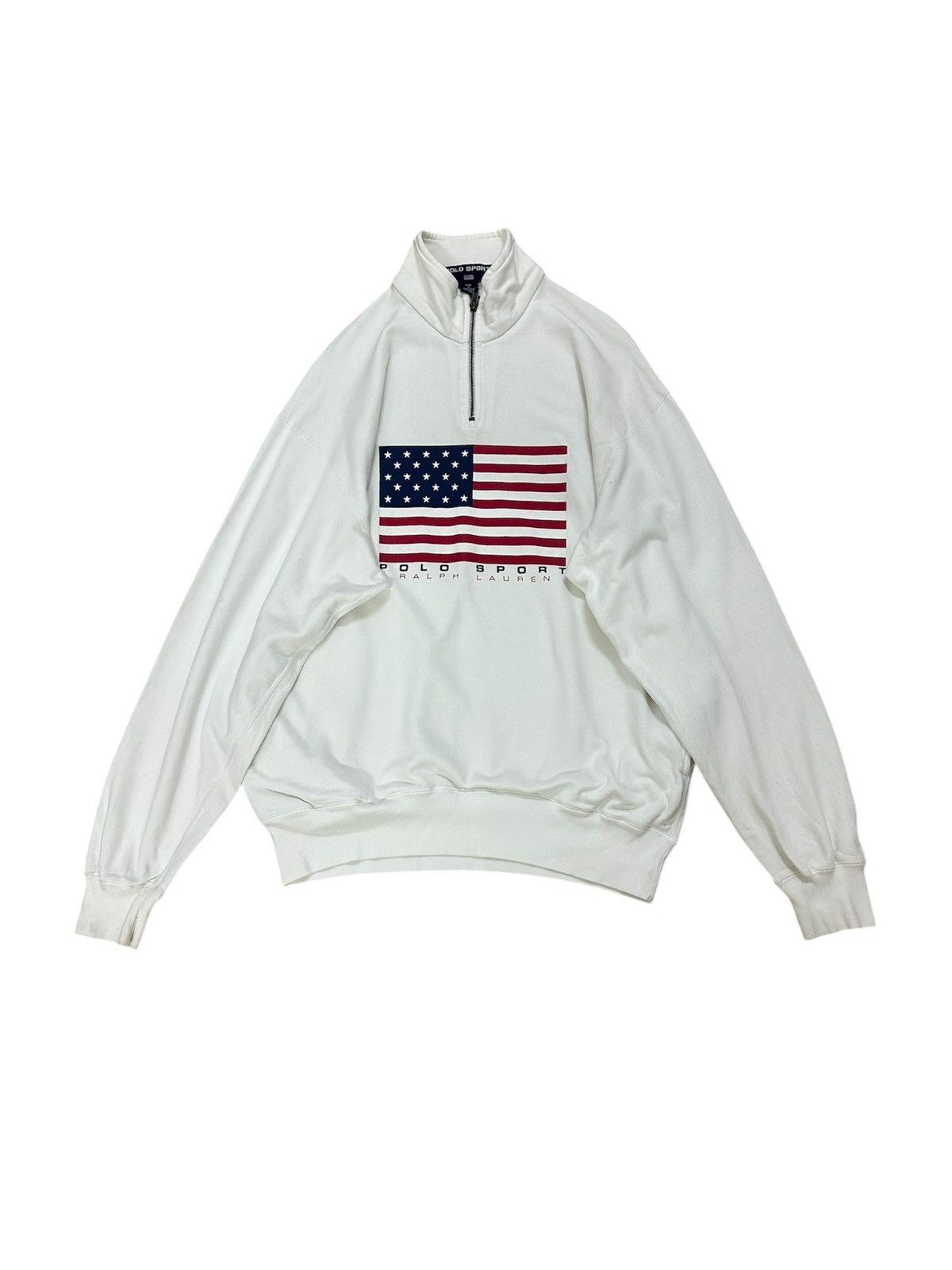 Polo Ralph Lauren × Vintage Vintage 90s Polo Sport Ralph Lauren USA Flag Half Zipper Size US L / EU 52-54 / 3 - 1 Thumbnail