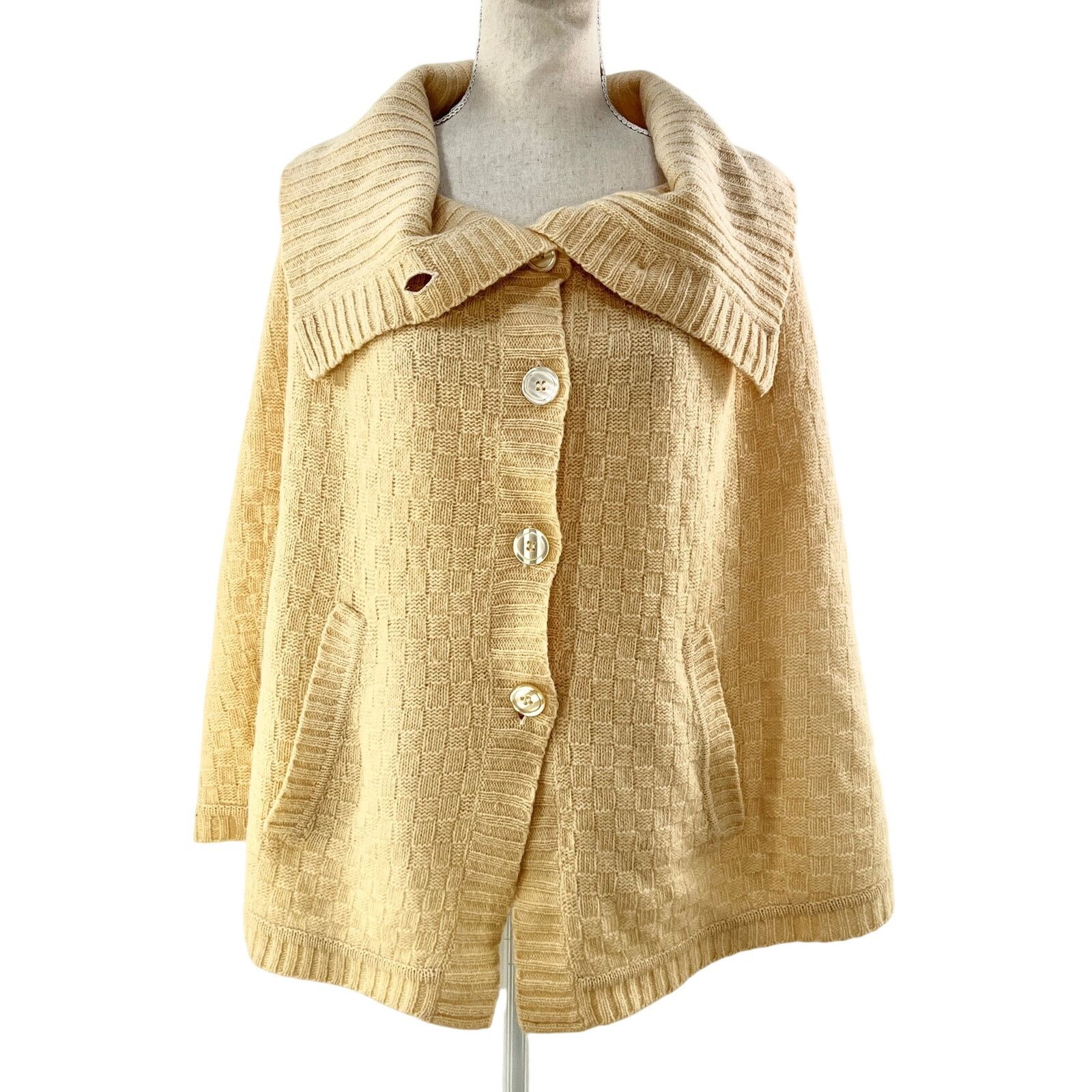 Vintage Vintage Talbots Ivory Wool Caplet Basketweave Knit Poncho Size ONE SIZE - 9 Thumbnail