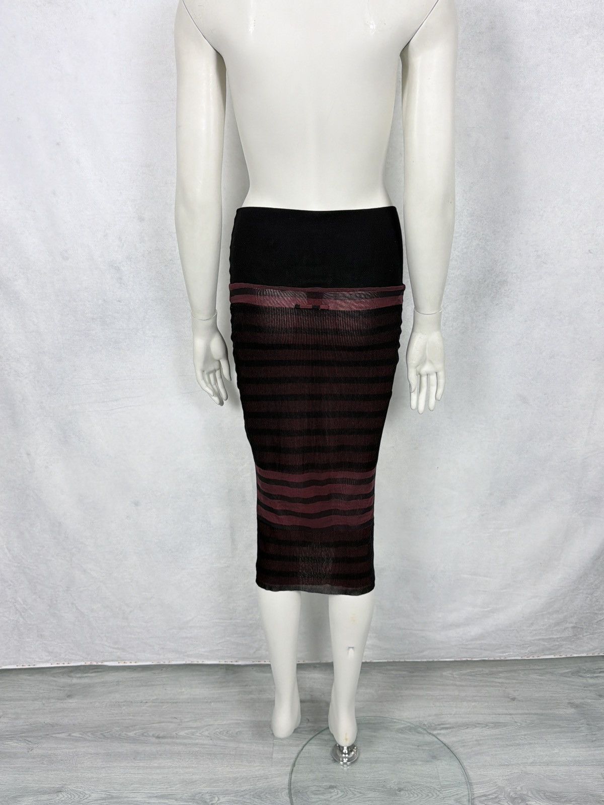 Jean Paul Gaultier Jean Paul Gaultier 2000’s Mesh Velvet Striped Maxi Skirt Size 27" / US 4 / IT 40 - 5 Thumbnail