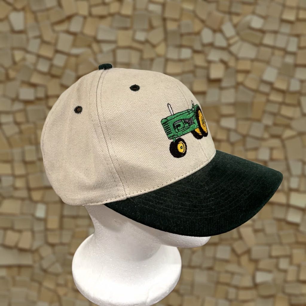 Vintage VINTAGE John Deere Hat Cap Trucker 90s USA Beige Cotton OS Adjustable Men안 Size ONE SIZE - 1 Thumbnail