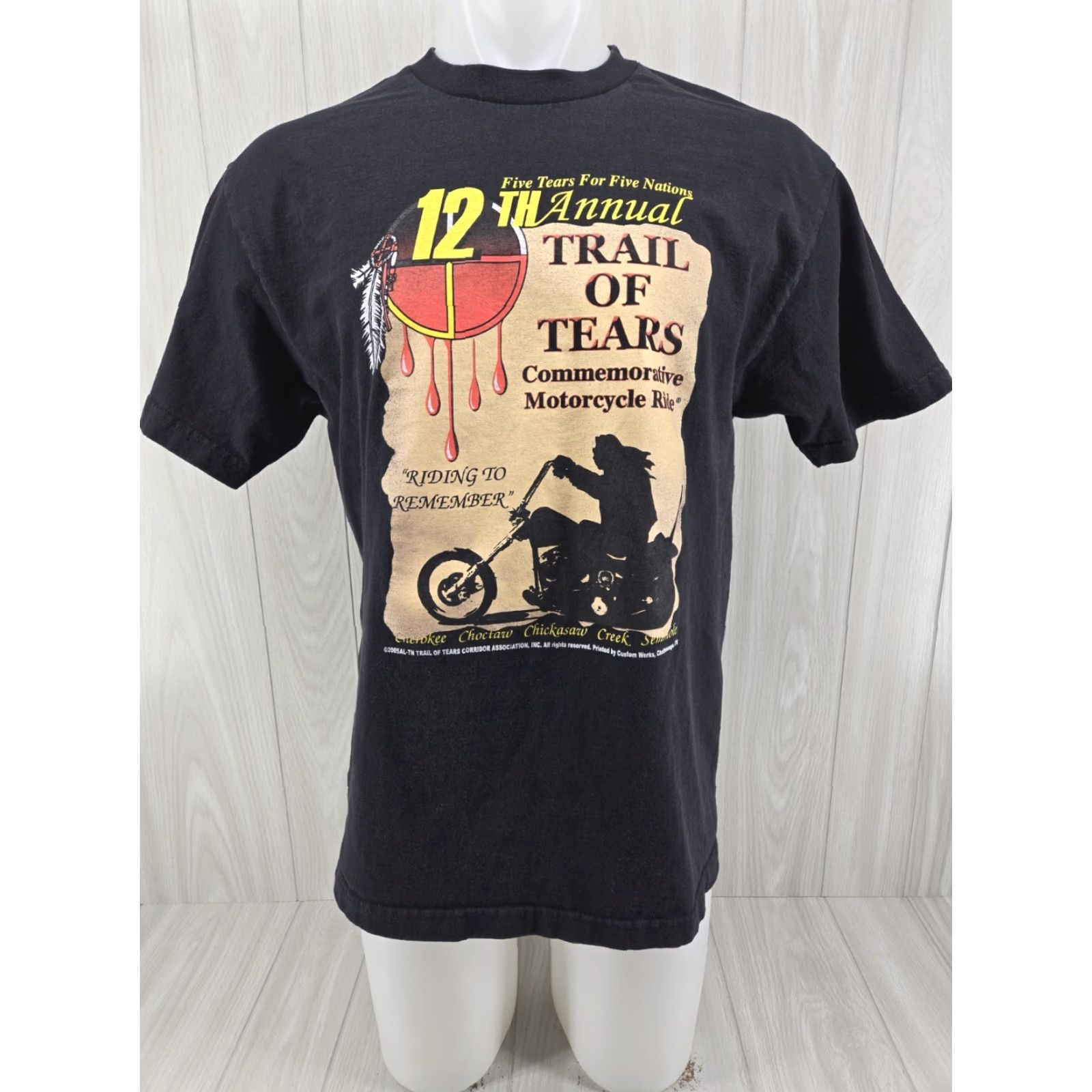 Vintage Trail of Tears 2005 12th Annual Commemorative Motorcycle Ride Black T Shirt Sz L Mens Shirt Size US L / EU 52-54 / 3 - 2 Thumbnail