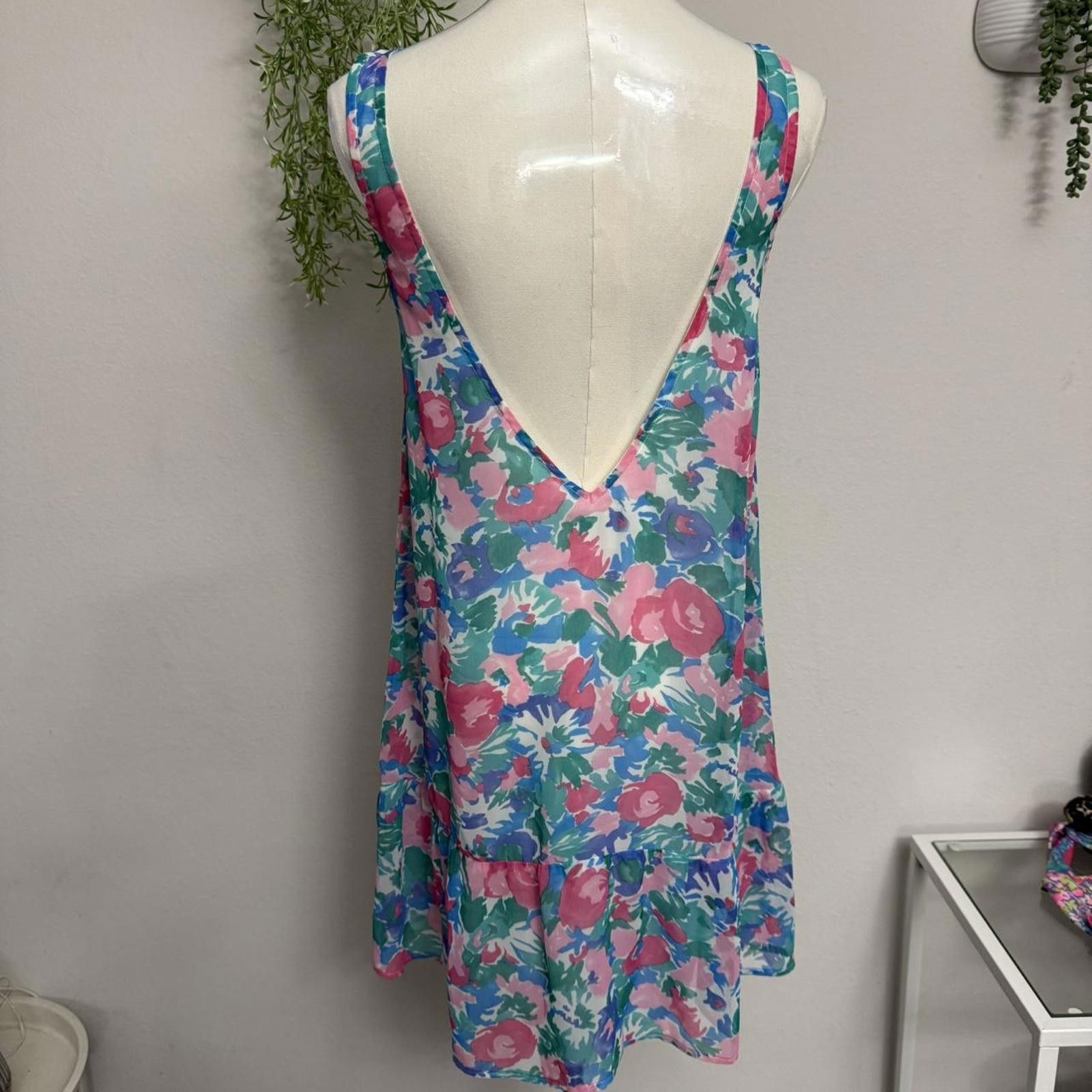 Designer Show Me Your Mumu Blue Flower Floral V Neck Slip dress Size M / US 6-8 / IT 42-44 - 3 Thumbnail