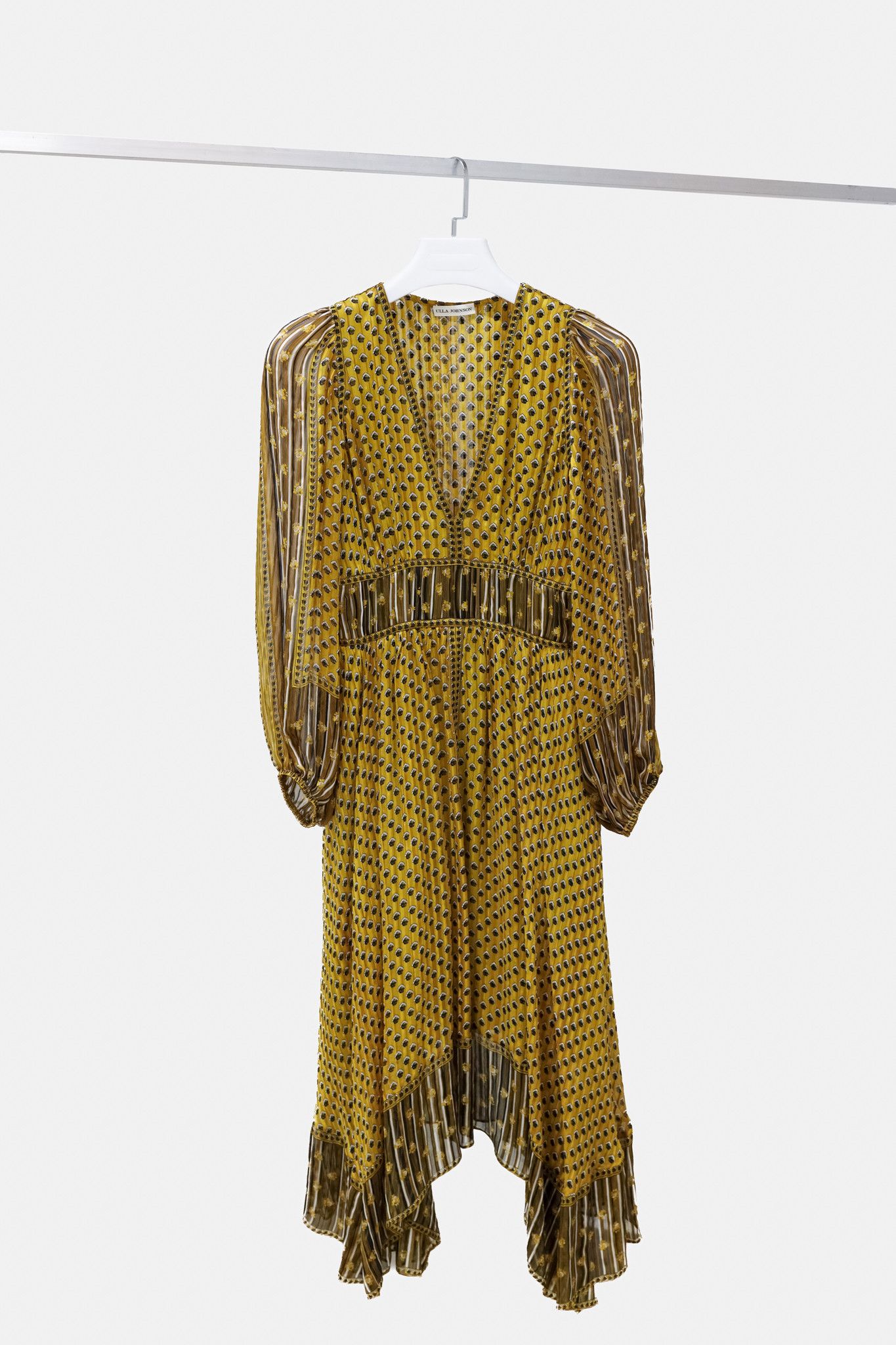 image of Ulla Johnson Amabelle Printed Mustard Silk Dress, Women's (Size XS)