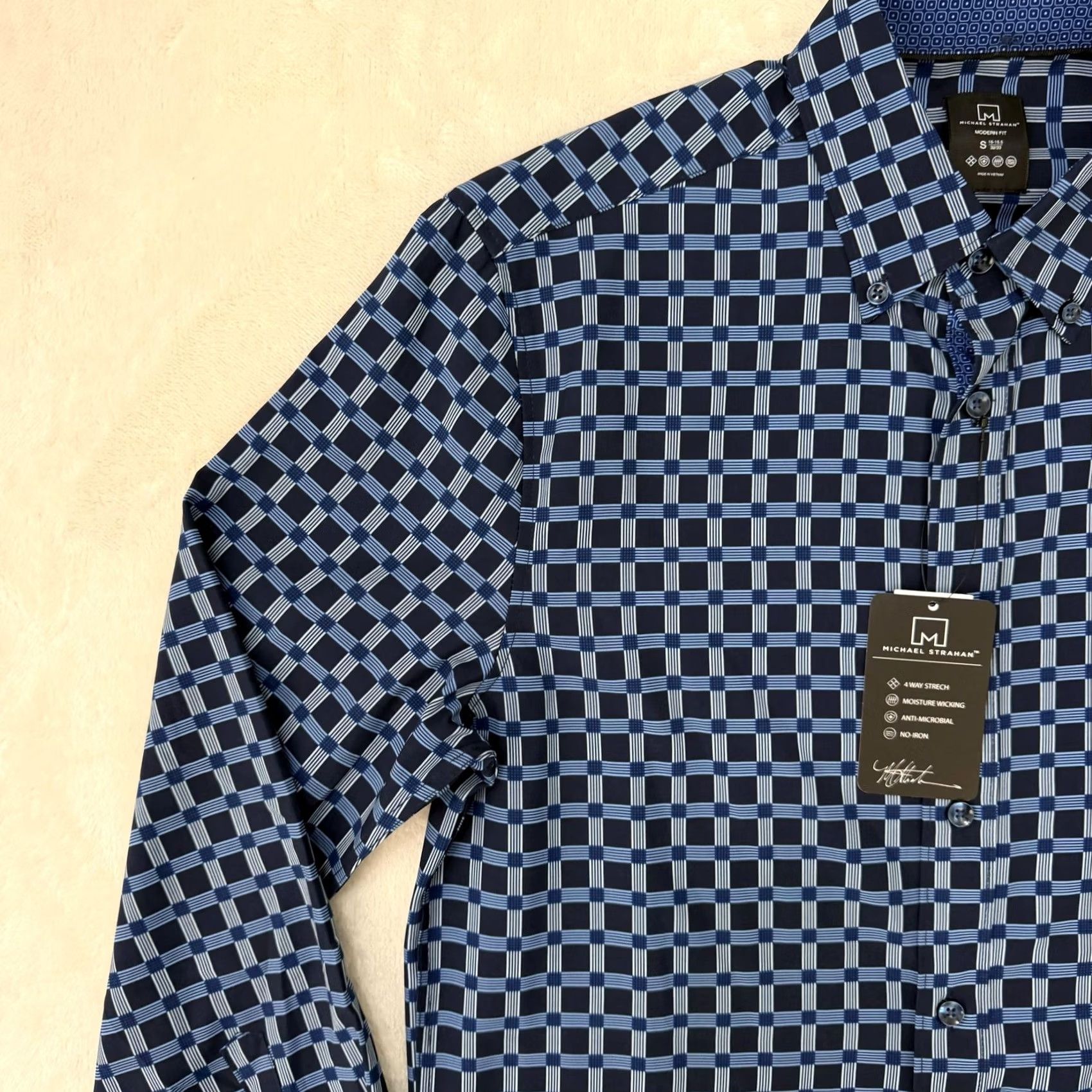 Vintage Michael Strahan Shirt Mens Small Blue Check Stretch Button Up Non Iron Size US S / EU 44-46 / 1 - 5 Thumbnail