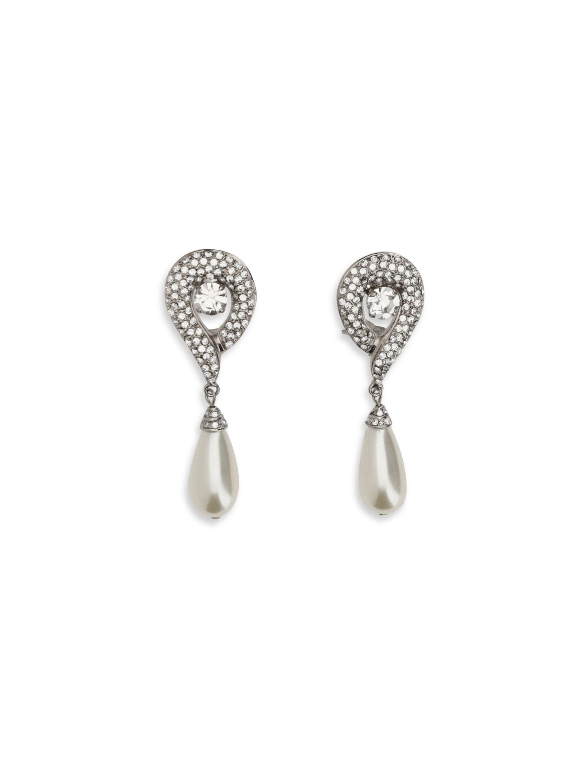 Alessandra Rich Crystal Earrings with pearl pendants Size ONE SIZE - 1 Thumbnail