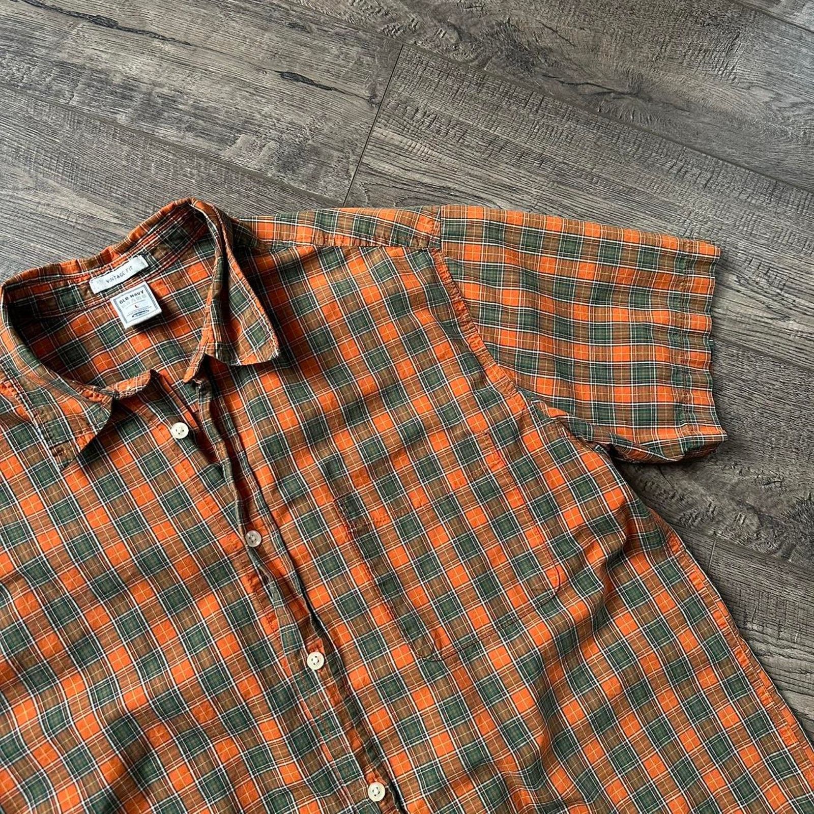 Old Navy Y2K Old Navy Orange Green Plaid Short Sleeve Button Up Polo Size US L / EU 52-54 / 3 - 4 Thumbnail