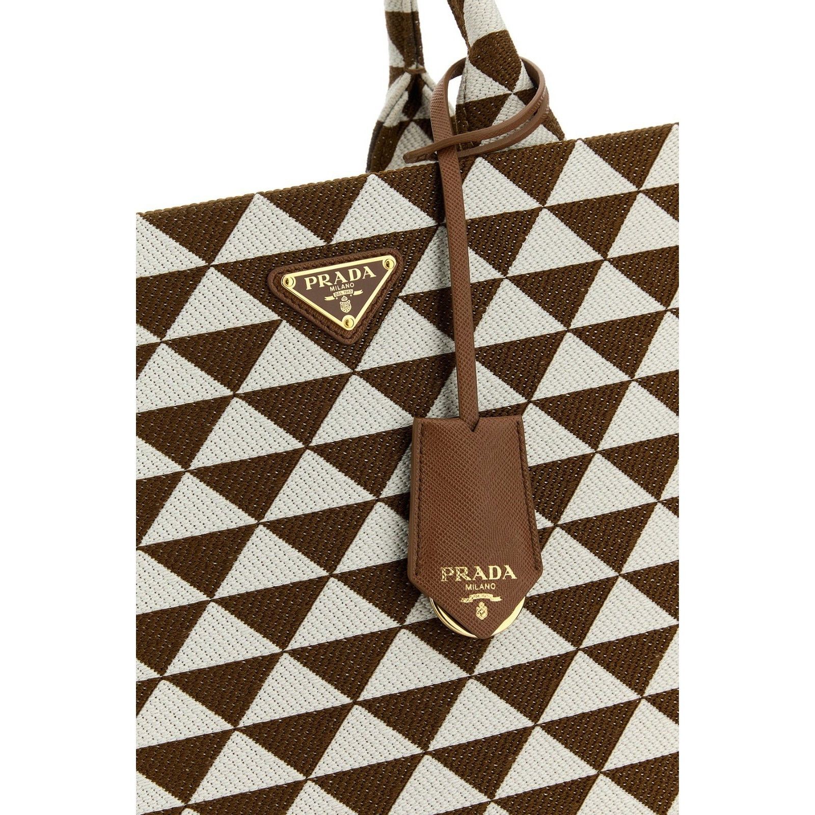 Prada PRADA Symbole Large Embroidered Brown Fabric Shopper Shoulde Size ONE SIZE - 4 Thumbnail