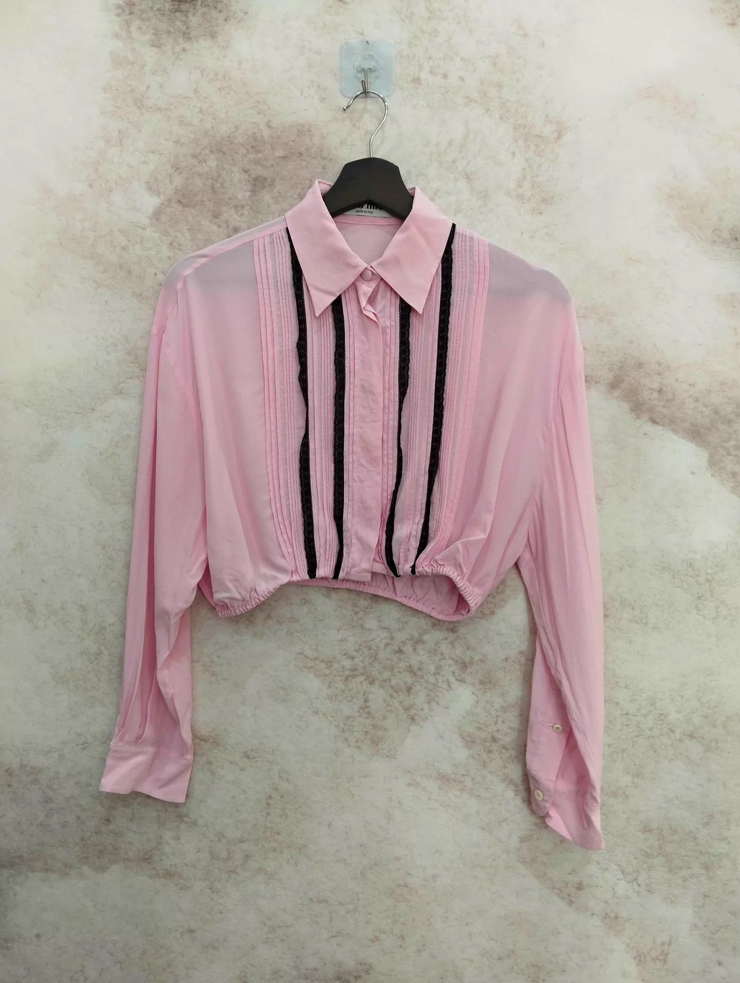 Miu Miu MIU MIU Collared Short Long-Sleeve Shirt Pink 36 Size XS / US 0-2 / IT 36-38 - 1 Thumbnail