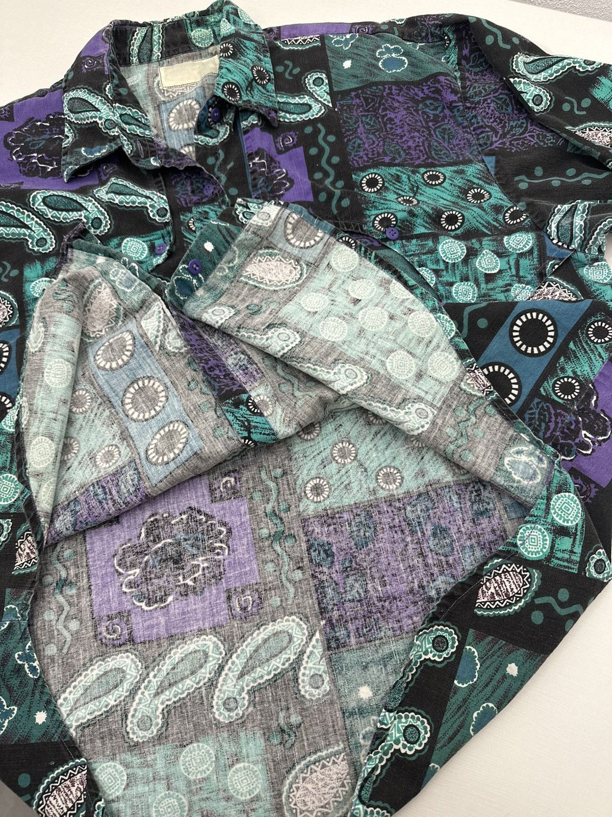 Other Vintage 80s Women’s Western Shirt Abstract Paisley Button Up Size XL / US 12-14 / IT 48-50 - 8 Thumbnail