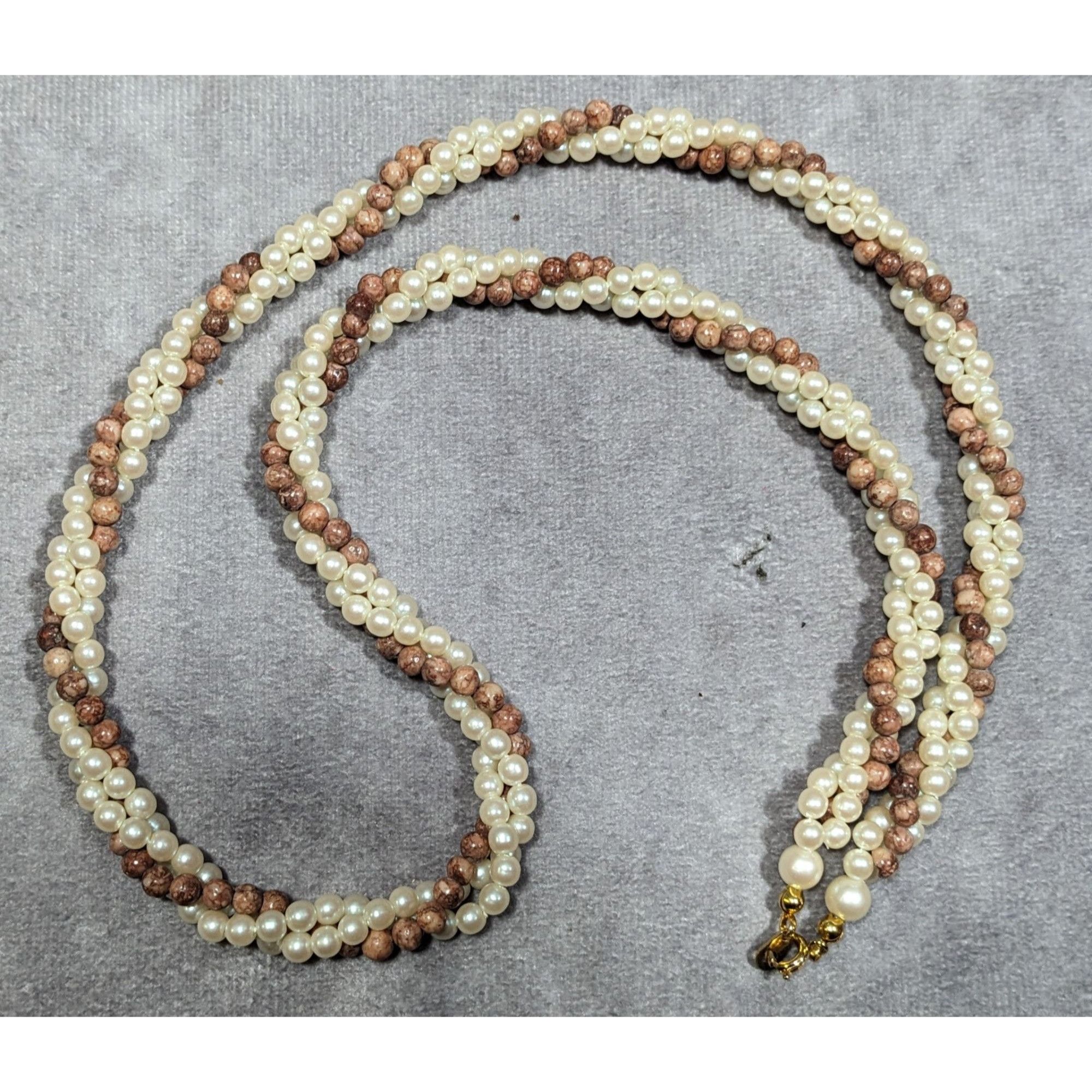 Other Vintage Faux Pearl And Tan Agate Beaded Torsade Necklace Size ONE SIZE - 7 Thumbnail
