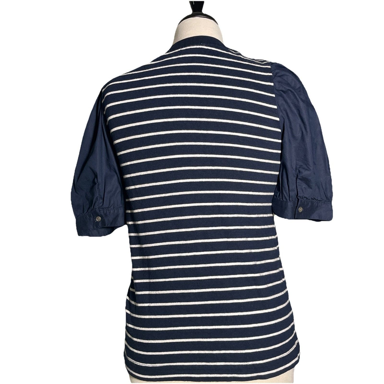 Ann Taylor Ann Taylor LOFT Navy Striped Knit Top Size Small Size S / US 4 / IT 40 - 5 Thumbnail
