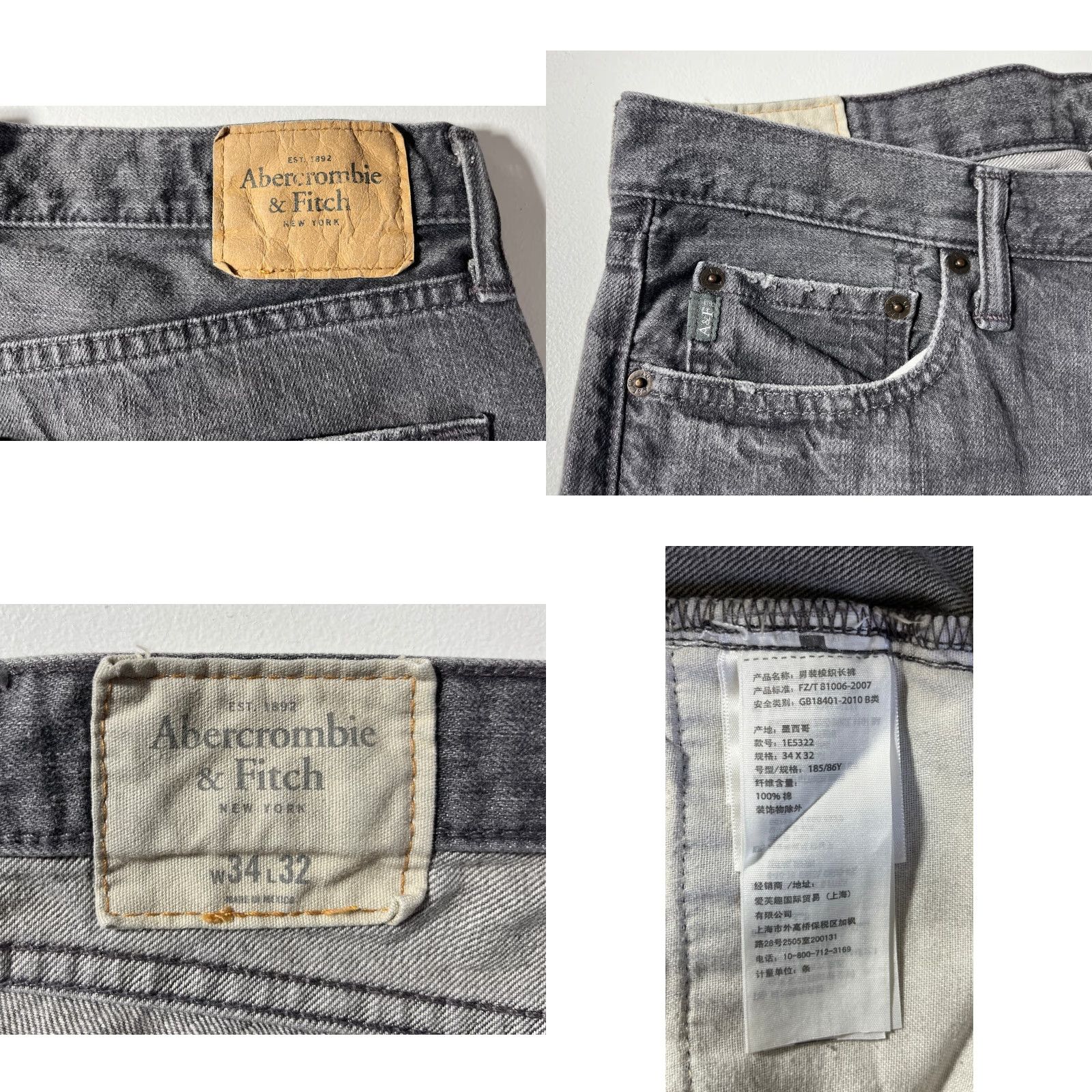 Abercrombie & Fitch VINTAGE Abercrombie & Fitch Jeans Men’s Gray 34x32 Regular Straight 5-Pocket Denim Cotton Belt Loops 100% Cotton (Medium Wash) Size US 34 / EU 50 - 8 Thumbnail