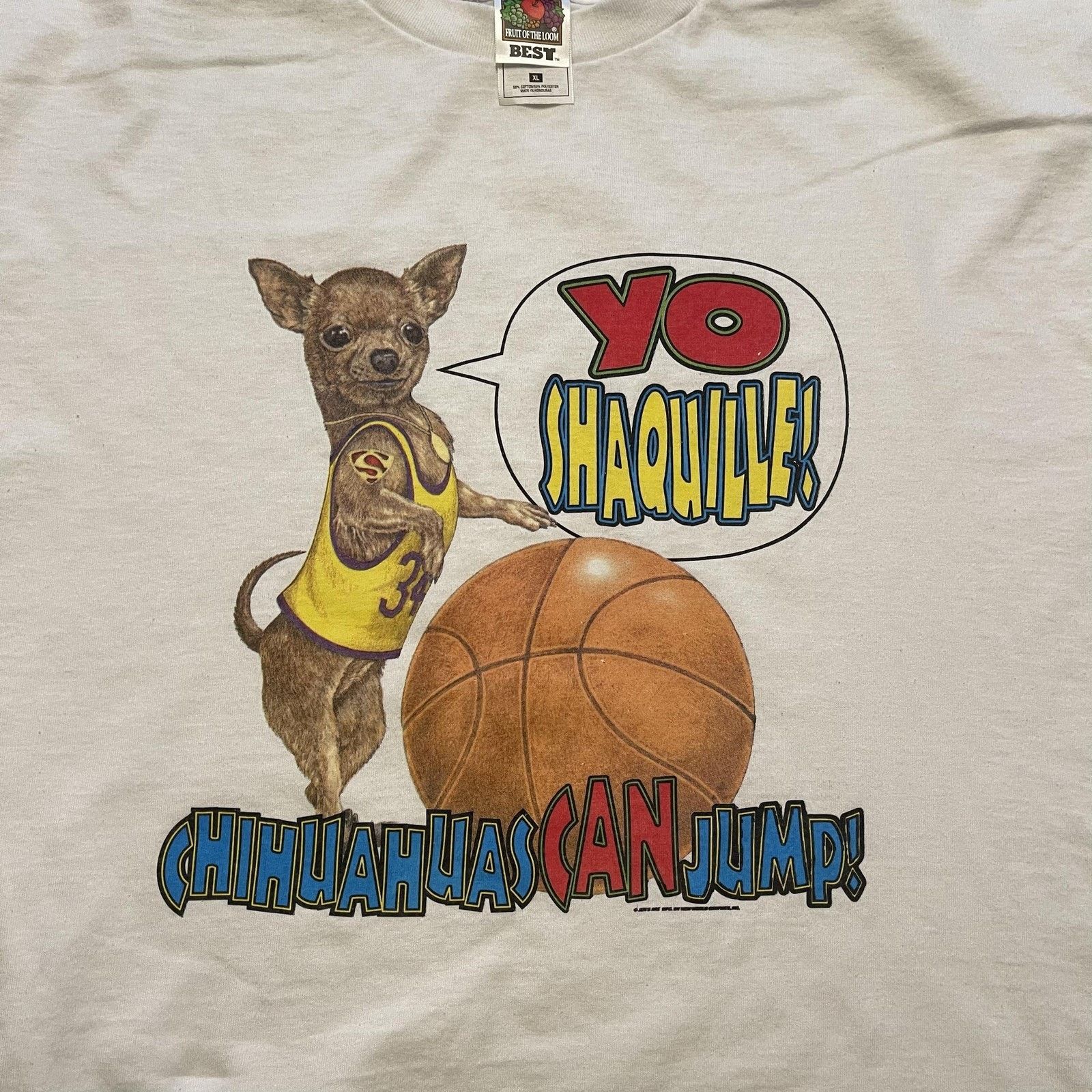 Fruit Of The Loom Vtg Yo Shaquille Chihuahuas Can Jump Shirt Mens XL Tee 90s Size US XL / EU 56 / 4 - 3 Thumbnail