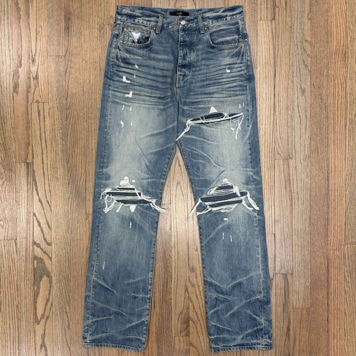 Amiri Amiri Pleated Denim Straight MX1 Jean Honeycomb Indigo Size US 30 / EU 46 - 1 Thumbnail