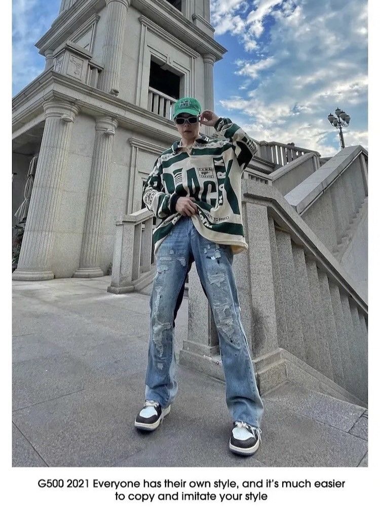 Japanese Brand Kanye West Hole Ripped Straight Baggy Men Flare Jeans ...