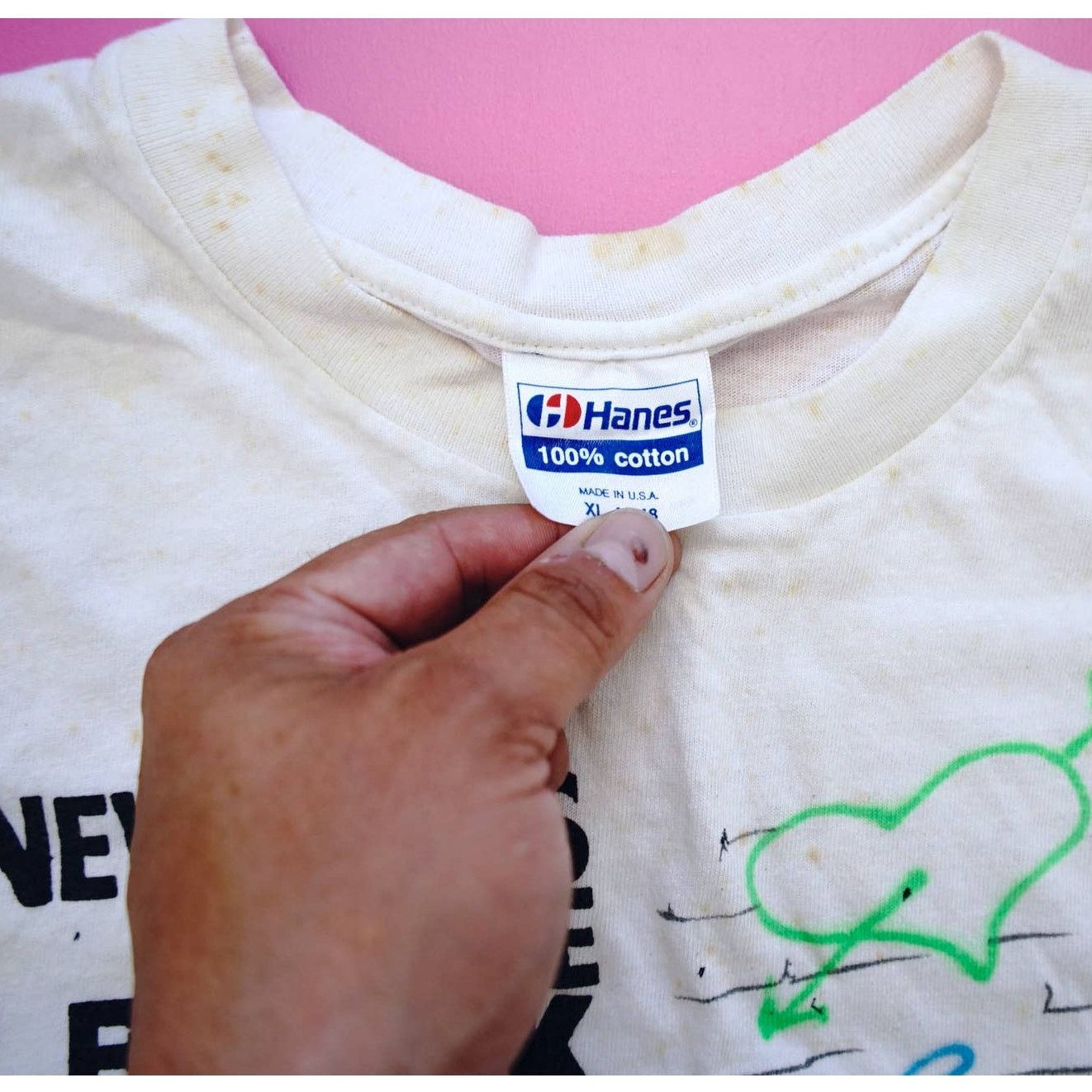 Hanes × Vintage 80s Hanes New Kids On The Block Neon Splatter Tour Large Size XL / US 12-14 / IT 48-50 - 3 Thumbnail