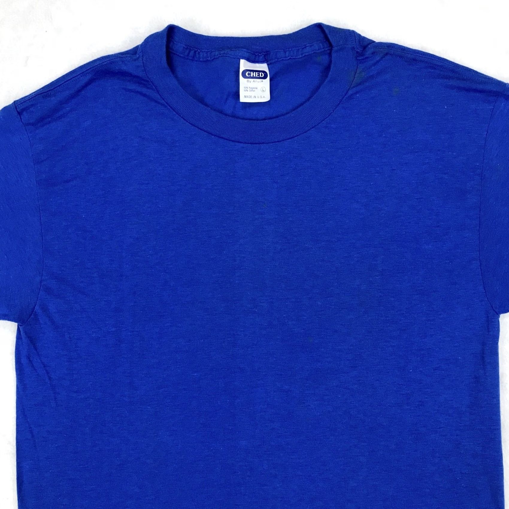 Vintage VINTAGE Ched BLANK T-Shirt SMALL/MEDIUM BLUE single stitch 80s PAPER THIN Mens Size US S / EU 44-46 / 1 - 5 Thumbnail