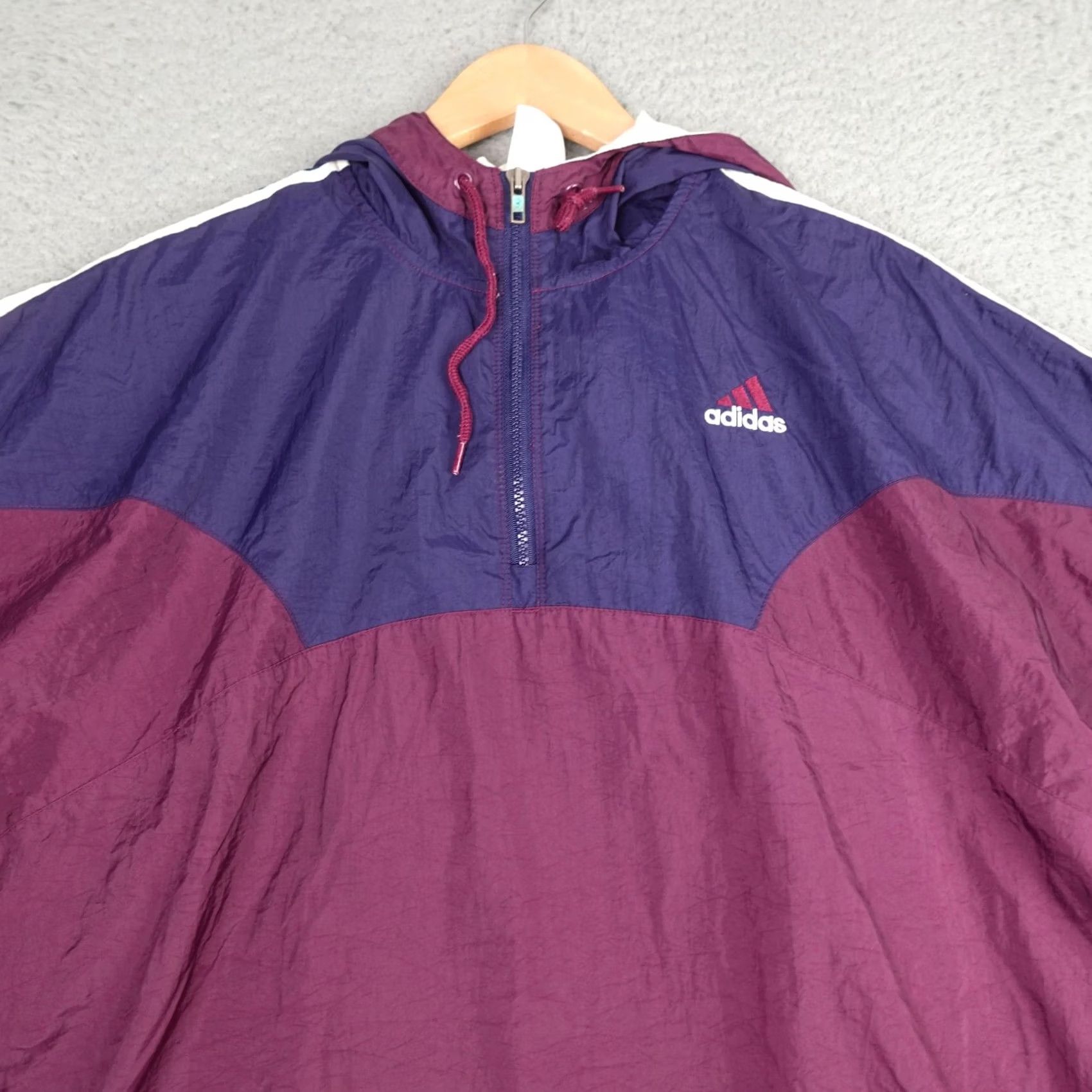 Adidas VINTAGE Adidas Windbreaker Jacket Mens Large Purple Red Pullover Half Zip Track Size US L / EU 52-54 / 3 - 4 Thumbnail