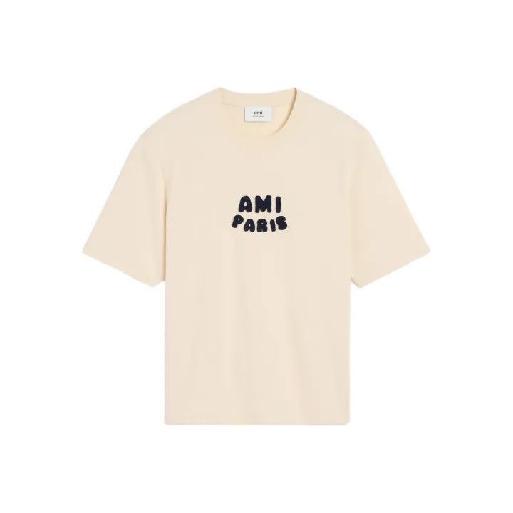 AMI AMI PARIS Cream Logo Embroidered T-Shirt -2507 | Grailed