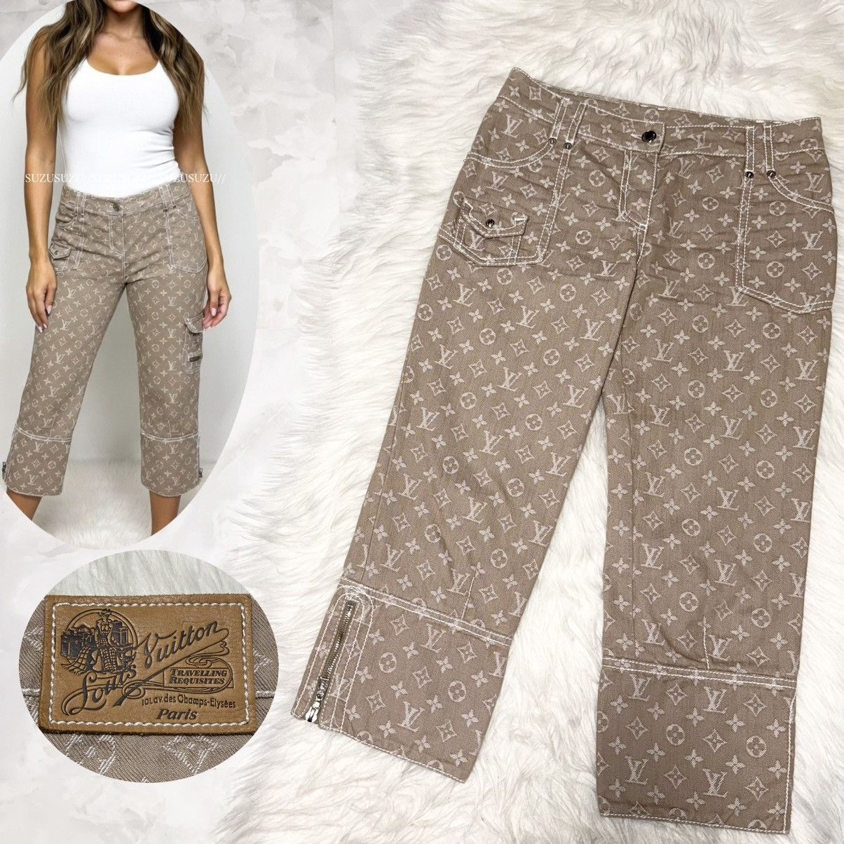 Louis Vuitton Authentic Louis Vuitton Leather Patch Monogram Jeans 36 Size 25" / US 0 / IT 36 - 1 Thumbnail